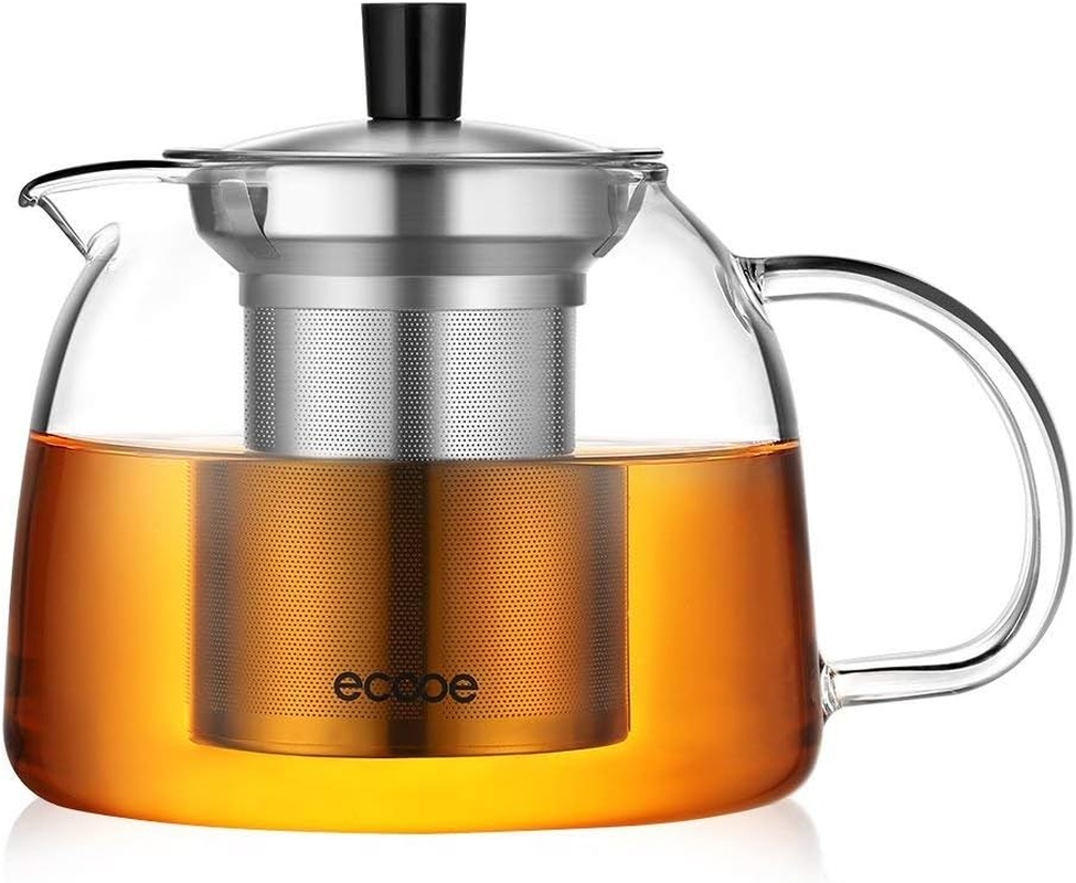 Ecooe 2000Ml(67Oz) Glass Teapot with Removable Stainless Steel Infuser for Stovetop Safe, Glass Blooming Tea Pot for Loose Tea, Glass Tea Kettle with Strainer, Large Clear Teapot for Tea Party