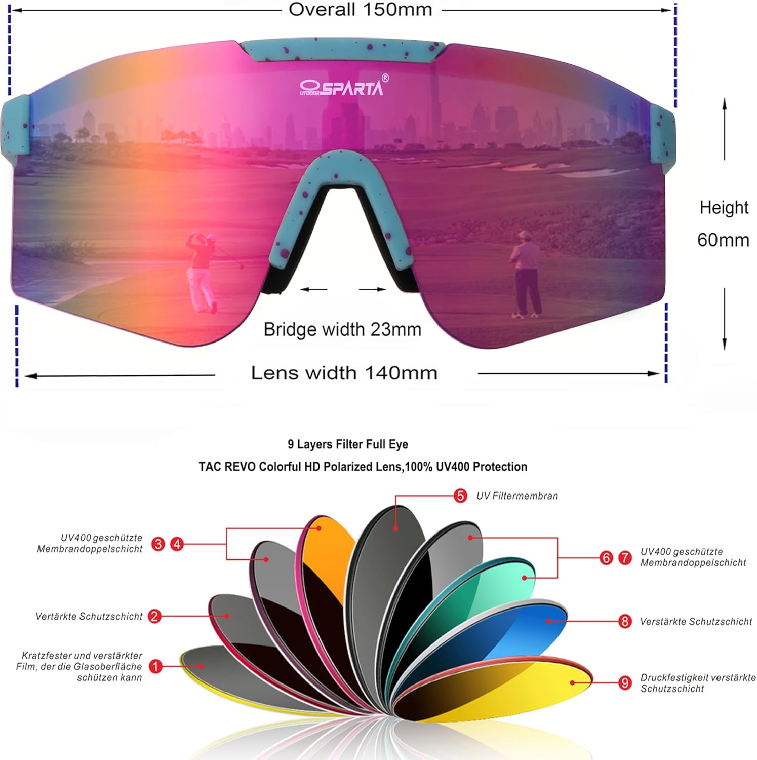 OUTDOOR SPARTA Polarized Sports Sunglasses with 3 Interchangeable Lenses, Cycling Glasses,Baseball Golf Driving Sunglasses image number 2