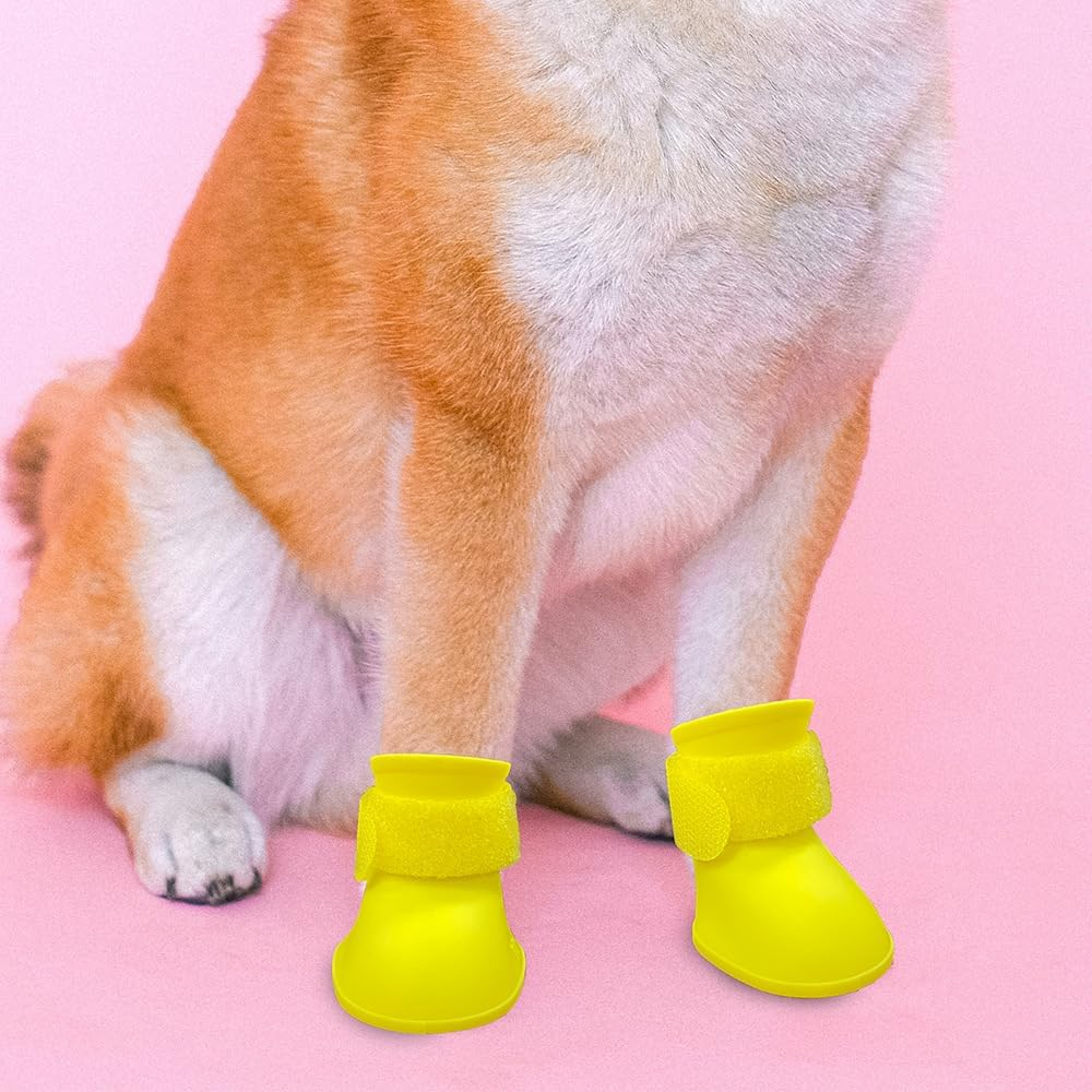 Silicone Pet Rain Boots, Cat and Dog Walking Shoe Covers, Foot Covers, Pet Outdoor Silicone Soft Soled Rain Boots, Foot Covers (Yellow, L) image number 4