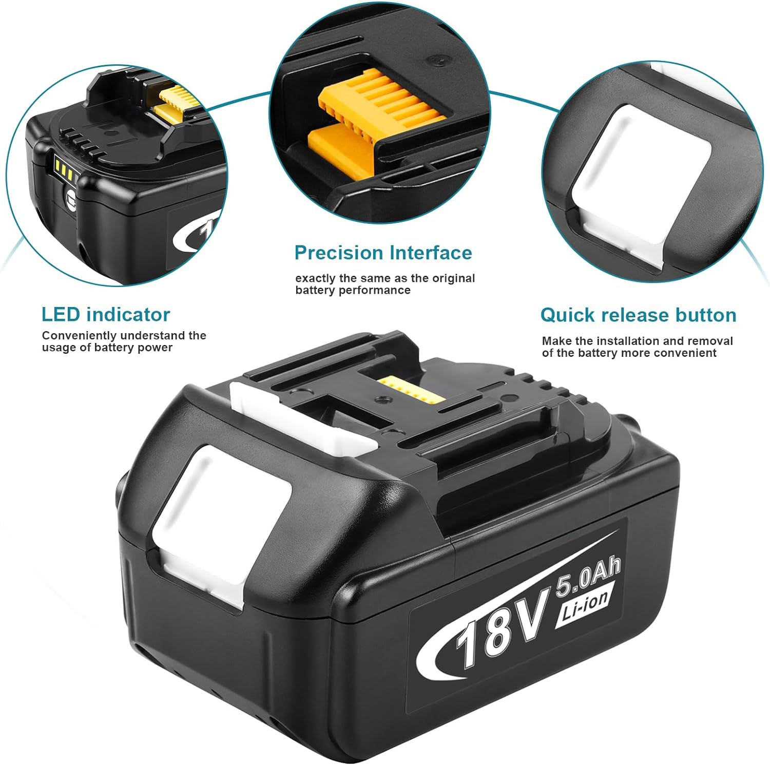 2 Pack Aryee Lithium Ion Power Tool Battery for Makita 18V 5000Mah For: BL1815, BL1830, BL1835, BL1840, BL1850, BL1860, LXT400, 194204-5, 194205-3, 194230-4, 194309-1 image number 4