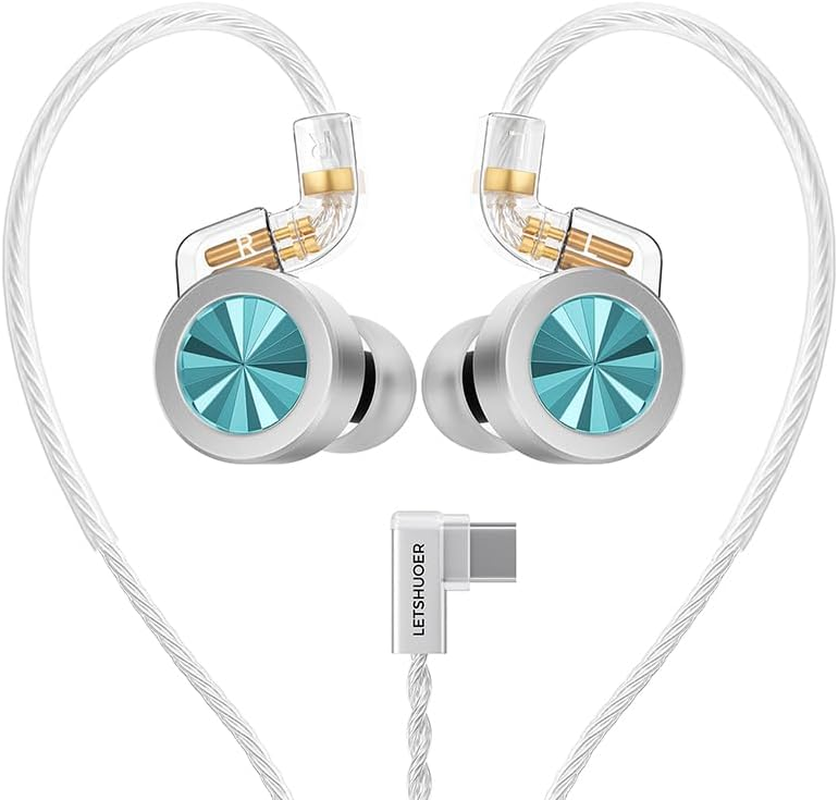 LETSHUOER D02 Wired IEM Earphones,Type-C Earbuds with Microphone,Dual-Chambered Dynamic Driver in Ear Monitors for Gaming with Detachable Silver-Plated Copper Cable (Aqua, Type-C) image number 5