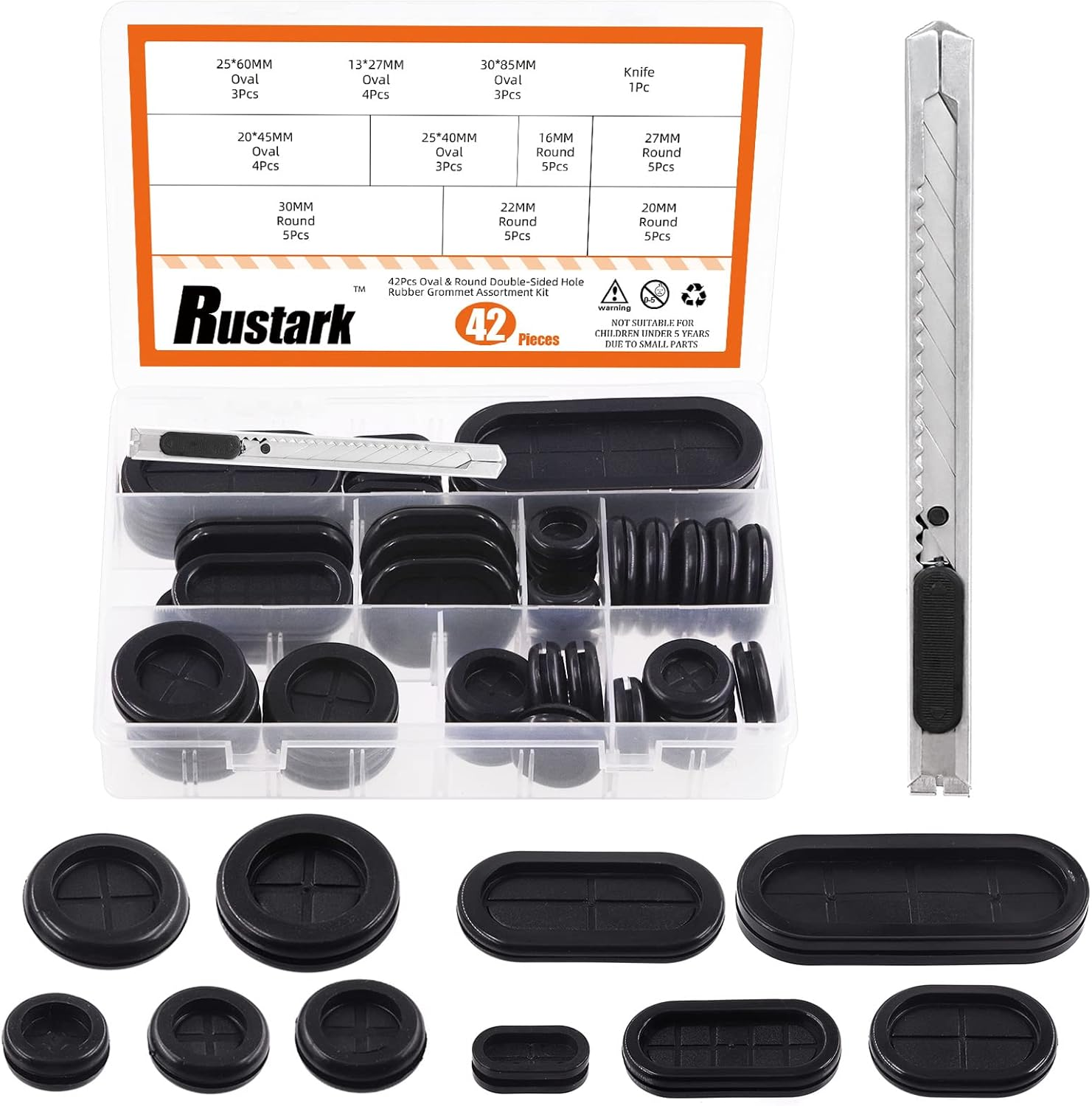 Closed Rubber Grommet Assortment Kit Double Sided Rubber Grommets Hole Plug for Wire Protection Electrical Appliance Cable Drill Hole Firewall (Black, 20Pcs Oval Grommet Kit)