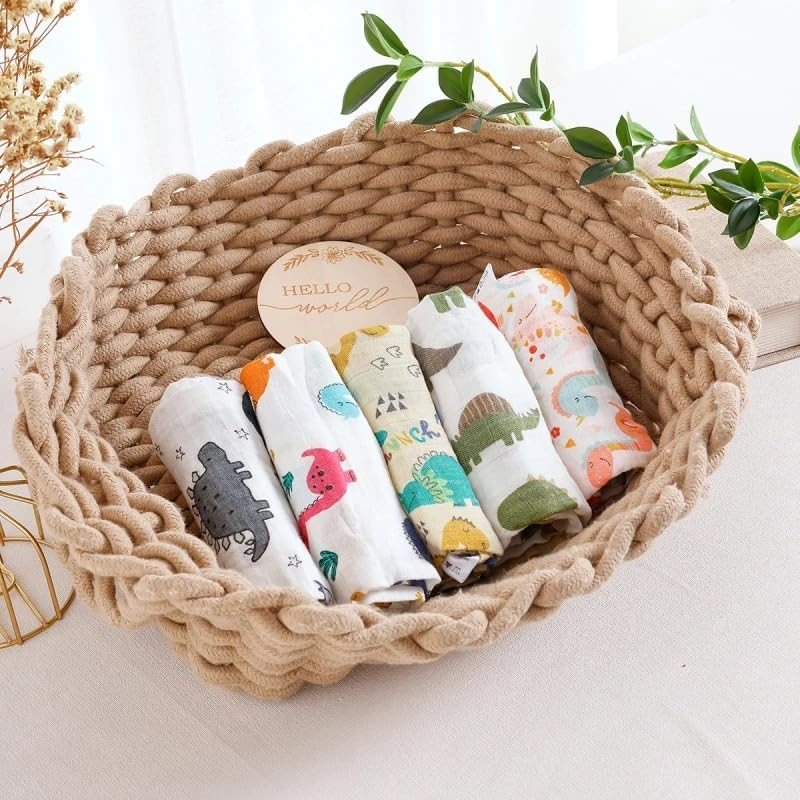 Hemasa 60X60Cm Muslin Square Towels Set for Baby-5Pcs Soft Bamboo Cotton Gauze Wipes for Face and Bath Newborn Bibs (Color 7)
