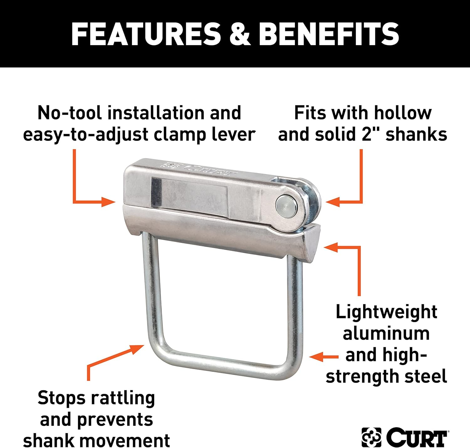 CURT 22325 No-Tool Anti-Rattle Hitch Clamp Tightener for 2-Inch Receiver, Hollow or Solid Shanks image number 1