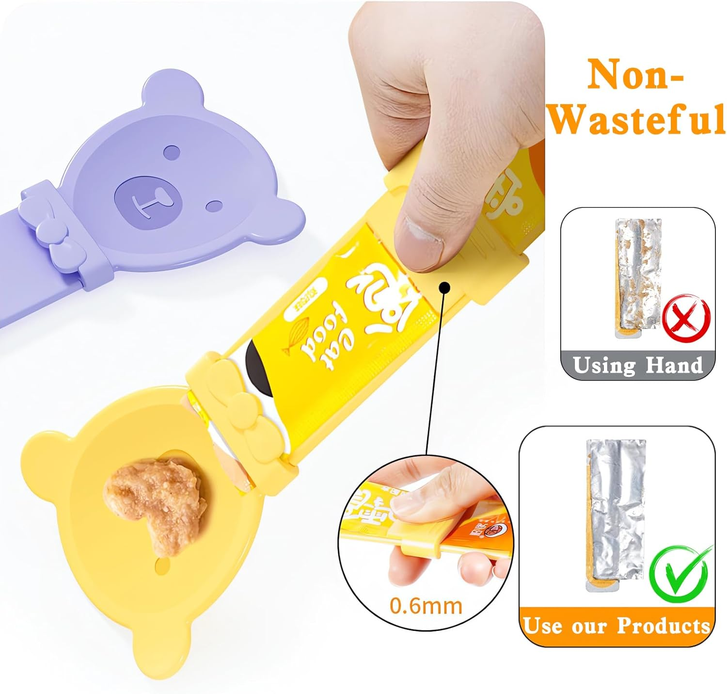 Pack of 3 Spoons for Cats Schleckies, Spoon for Cat Food, Squeezable Spoon Liquid Snack Cat, Treat Dispenser Spoon (Pink + Yellow + Purple) image number 2