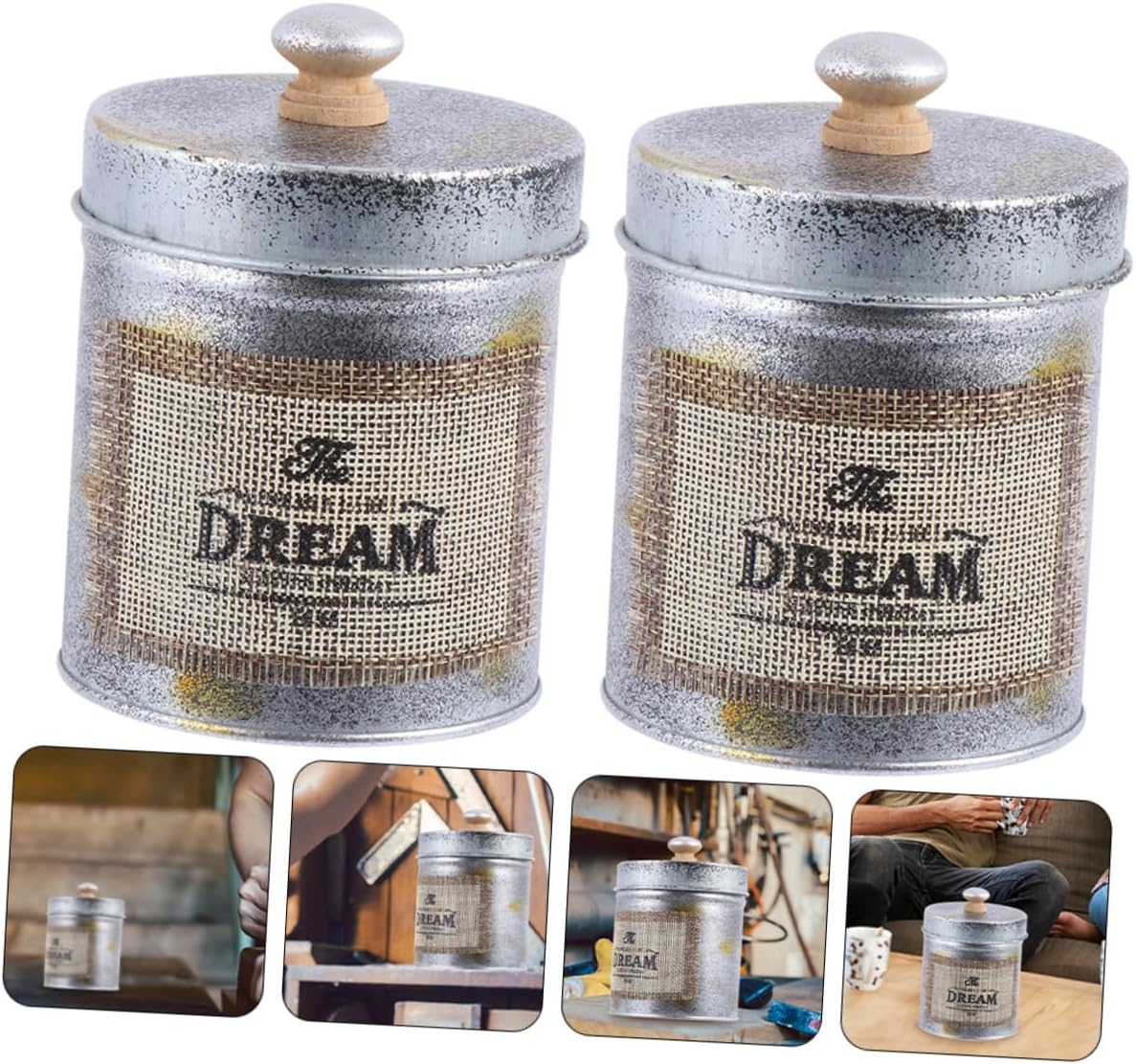 CIYODO 2Pcs Antique Iron Storage Jar Retro Kitchen Canister Desktop Organizer Home Container Jars for Pantry Storage image number 3