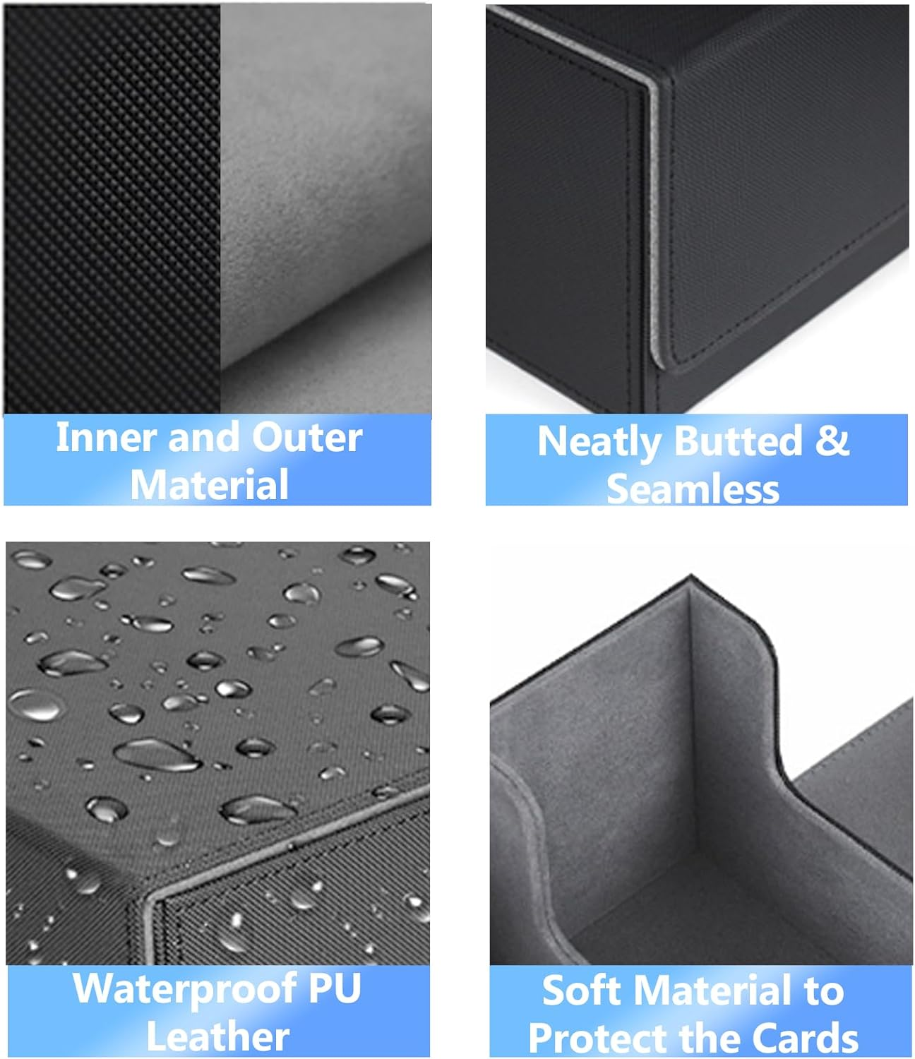 Card Deck Case for Trading Cards 1800+, PU Leather Magnetic Closure Card Storage Box Game Card Case, for Game, Sport Cards (Black Shell with Grey Lining) - Black Shell With Grey Lining image number 3