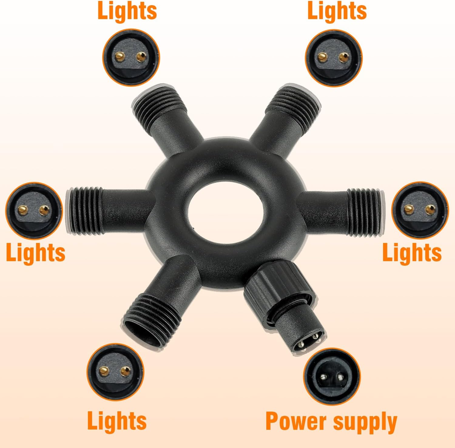 HUAREW 6 Way Connector for Outdoor String Lights, Divider Connector for Fairy Light, Waterproof Splitter Connector, Waterproof 2 Pin Separator, for Christmas String Lights, Globe Lights image number 2