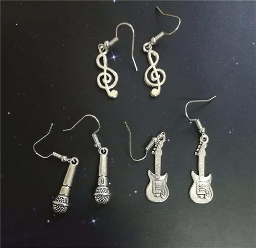3 Pairs in Set, Guitar and Microphone Earrings, Treble Clef Earrings for Music Lover, Handmade Jewelry Set image number 3