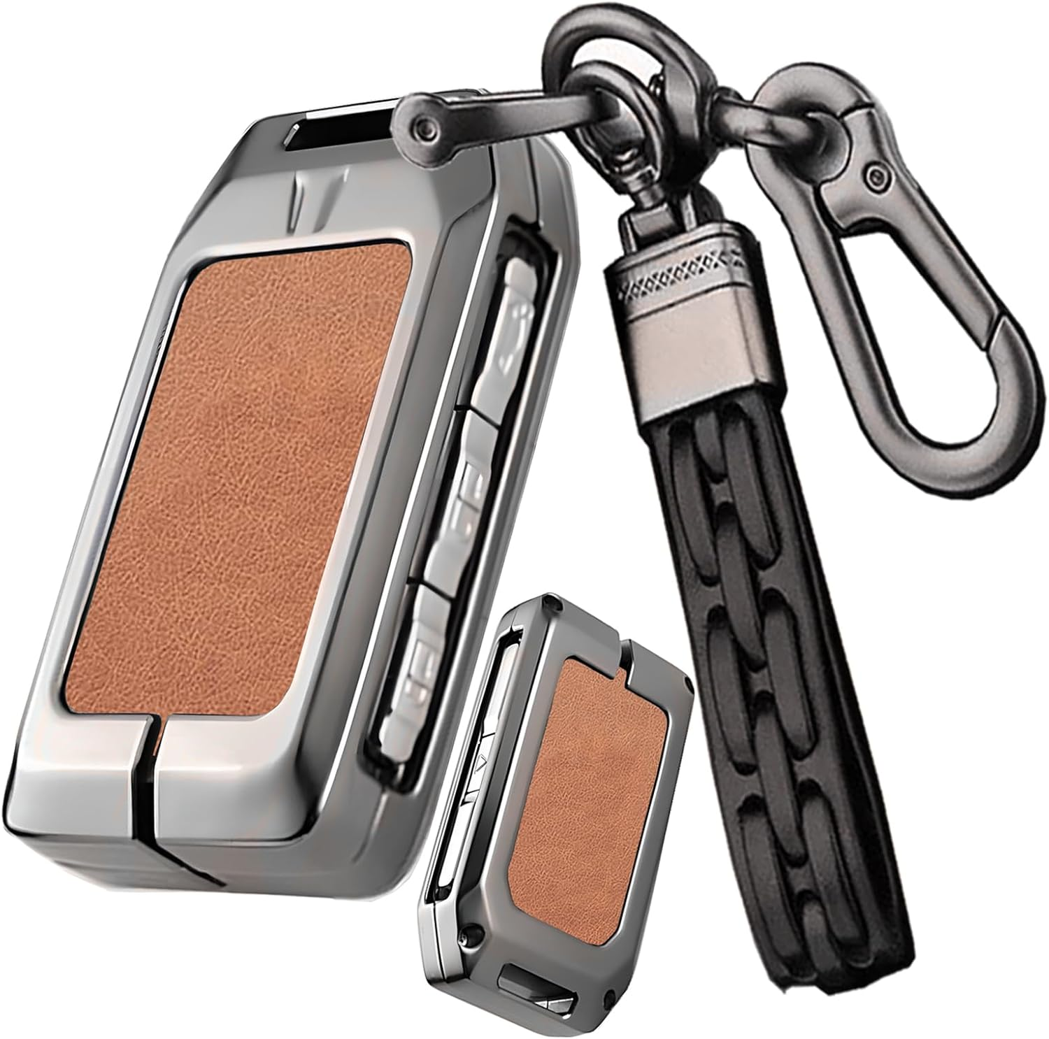 Ontto Car Key Holder Fit for 2017-2025 XC40 XC60 XC90 S60 S90 V60 V90 Polestar 1/2/3,Key Fob Shell Case with Clear TPU Front Cover,Metal and Leather Key Cover,Grey