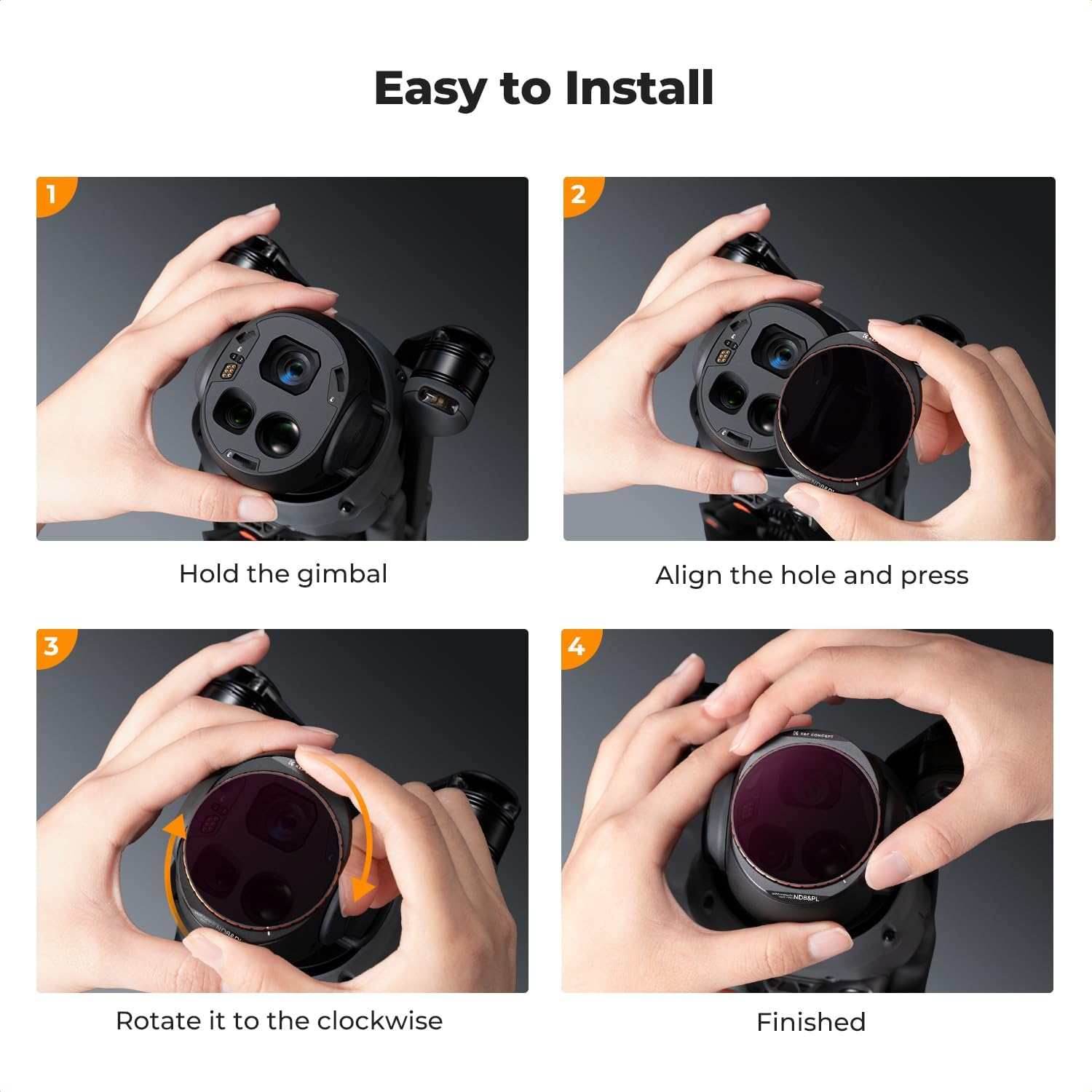 K&F Concept 4 Pack ND/PL Filter Set Compatible with DJI Mavic 4 Pro Multi Coated HD Glass Waterproof No Color Cast & Remove Glare Lens Filter, Include ND8/PL, ND16/PL, ND32/PL, ND64/PL image number 2