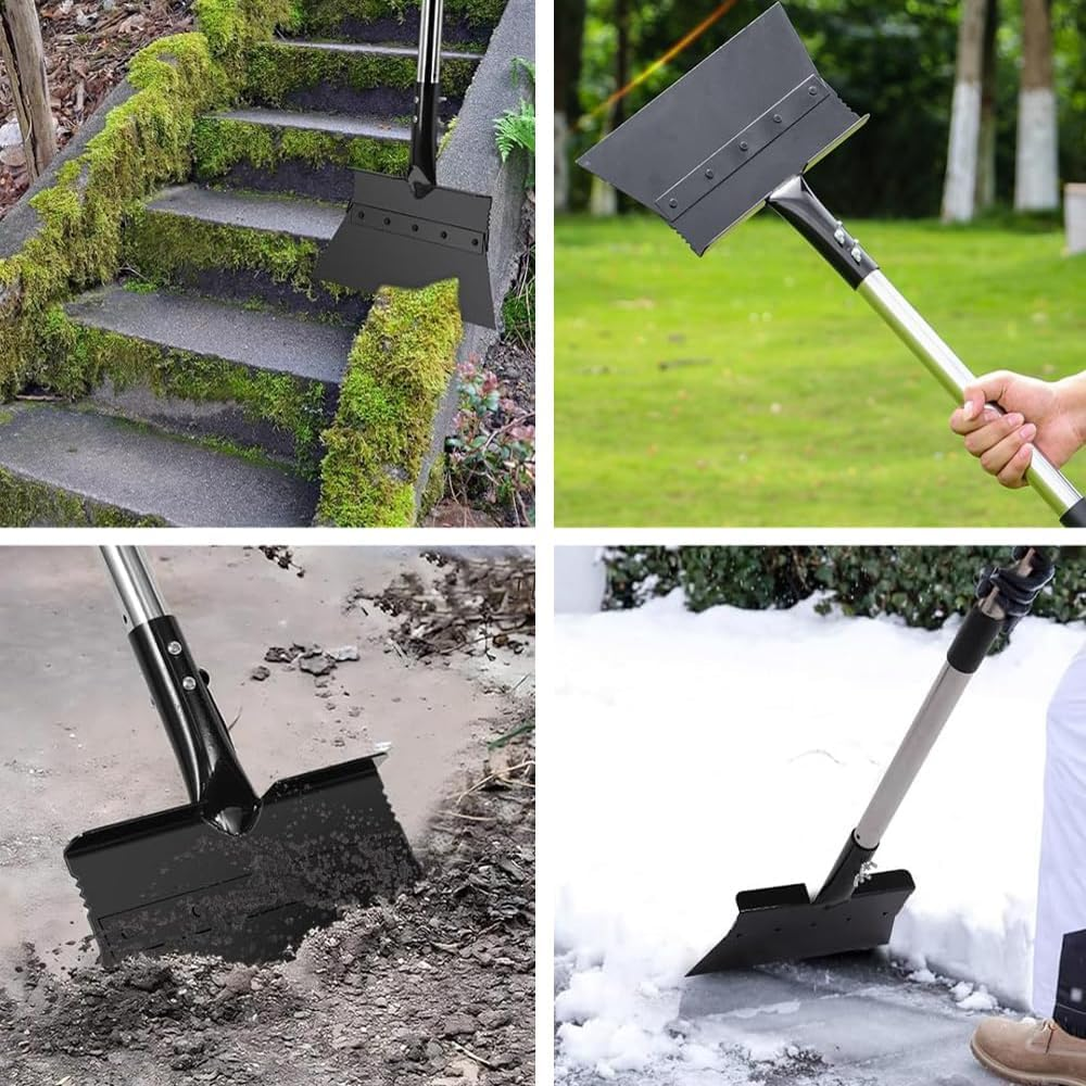 Multi-Purpose Garden Cleaning Shovel with Adjustable Handle, Heavy-Duty Steel Flat Shovel, Gardening Scraper, Cleaning Scraper for Mowing and Cleaning, Snow Removal and Ice Shoveling
