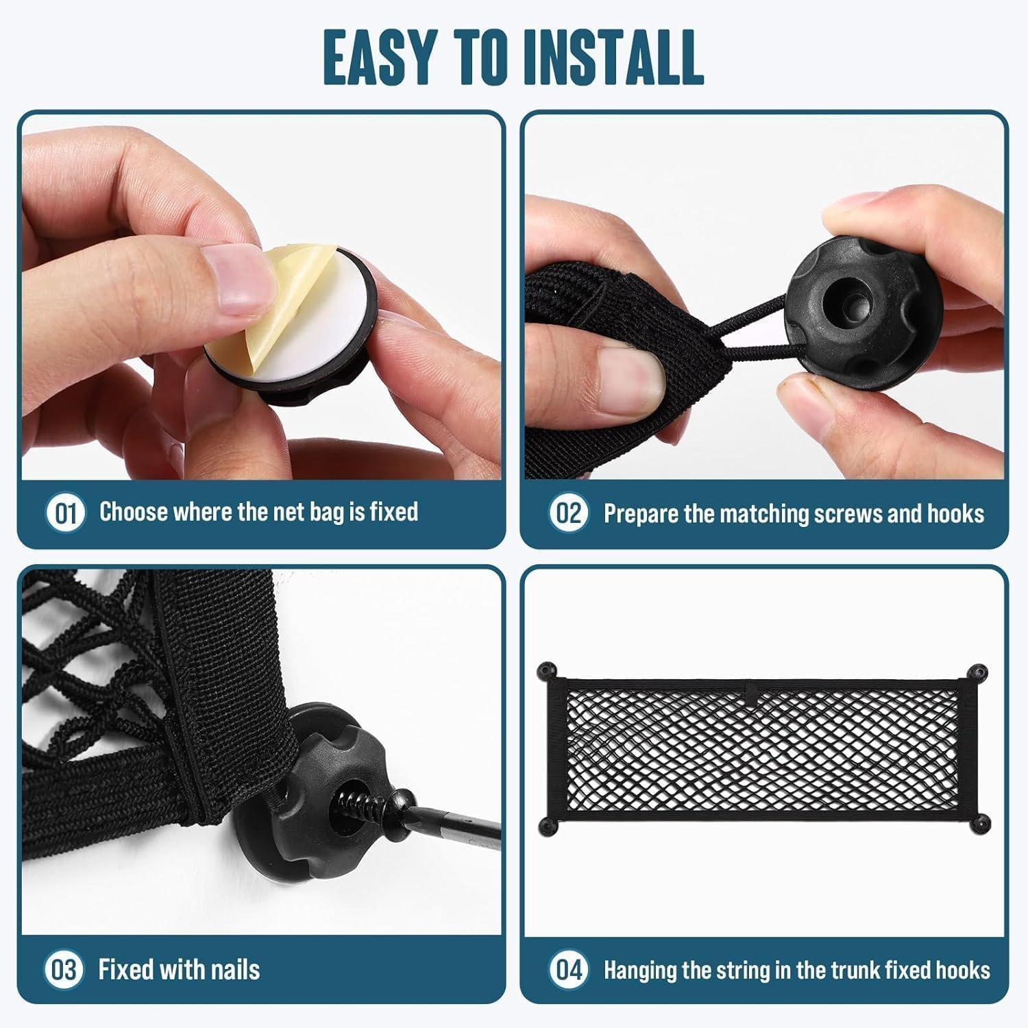 2Pcs Stretchable Elastic Automotive Cargo Nets with Mounting Screws and Hooks, Small Cargo Net Pocket Storage Mesh Net Elastic Automotive Cargo Nets Storage Pouch for Car Truck SUV