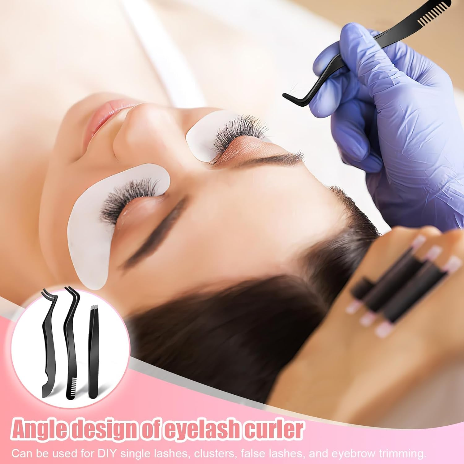 Eyelash Applicator Tool, 3 Pcs Stainless Steel Lash Tweezers, Lash Applicator Tool for Girls, Women, Makeup Artists (Black)