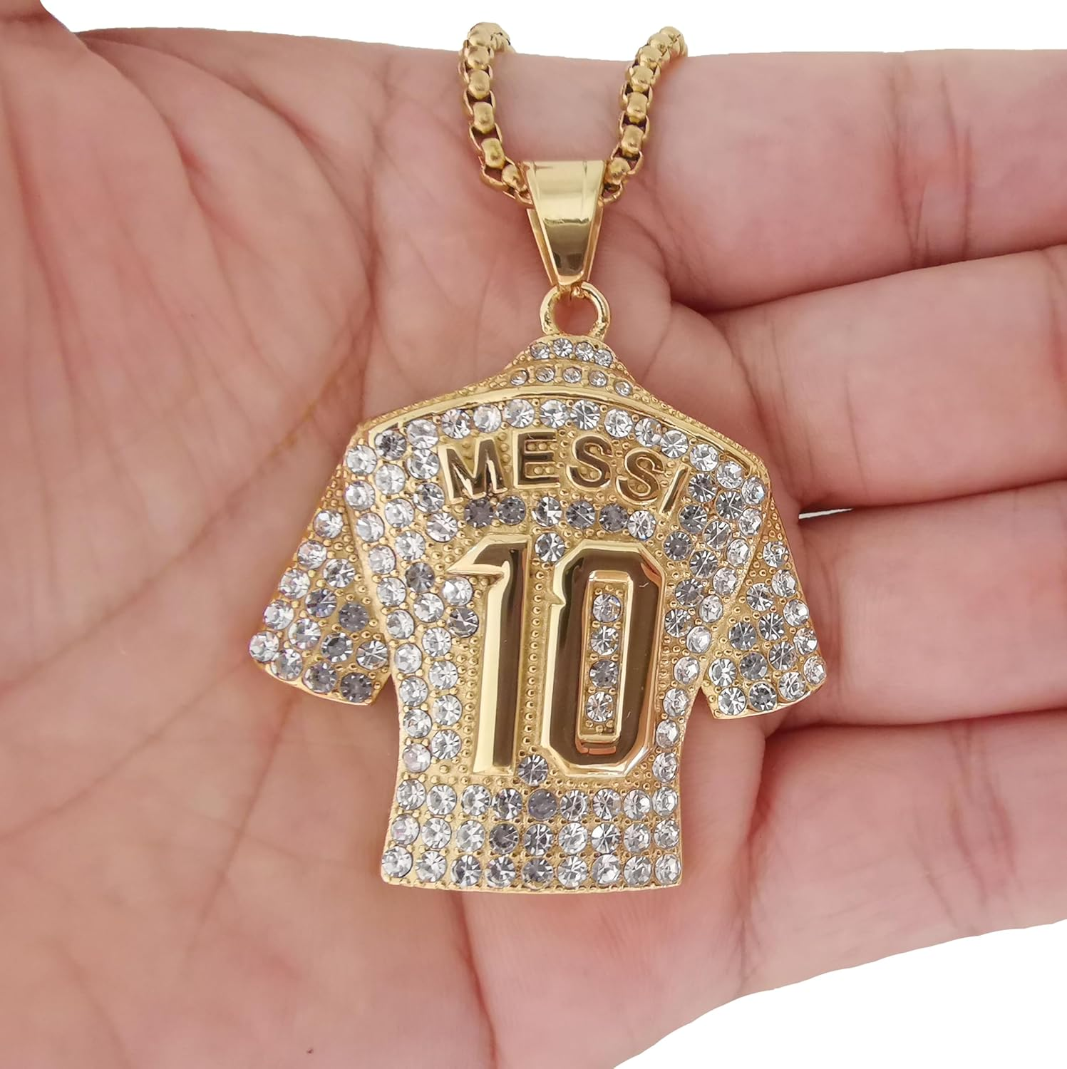 Toogod 18K Gold-Plated | Silvery-Plated Argentina 10 Soccer Jersey Number 10 Necklace | No.10 Football Star Necklace | Soccer Player Miami 10 Pendant Hip Hop Necklace for Men Women 24&lsquo;&rsquo; - Ms_Silvery image number 7