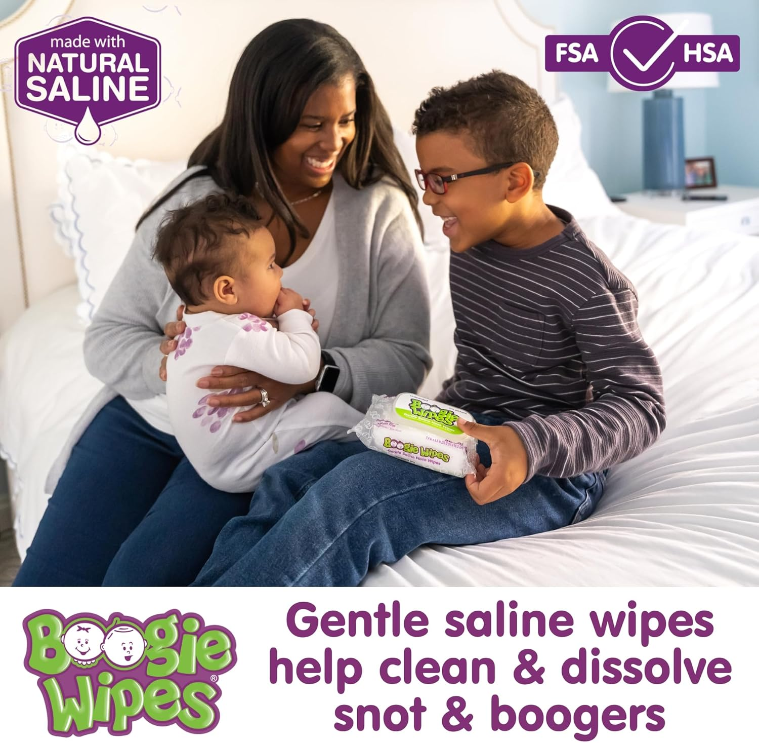 Boogie Wipes 30 Piece Gentle Saline for Stuffy Noses Simply Unscented, 3 Count image number 2