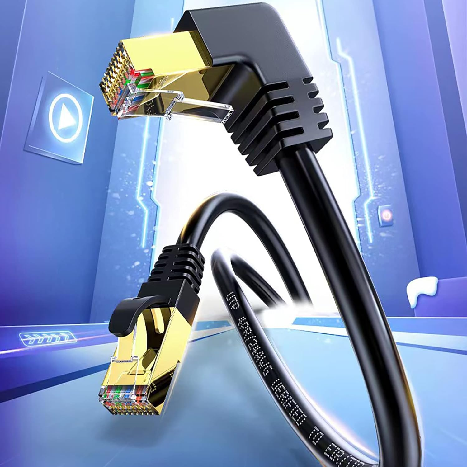 Right Angle Cat 8 Ethernet Cable, Faster than Cat7 /Cat6 Cables, Tunghey High Speed 26AWG Internet Cord, Shielded Direct Burial RJ45 Network Cable,Weatherproof&Uv Resistant (Down 2M) image number 1