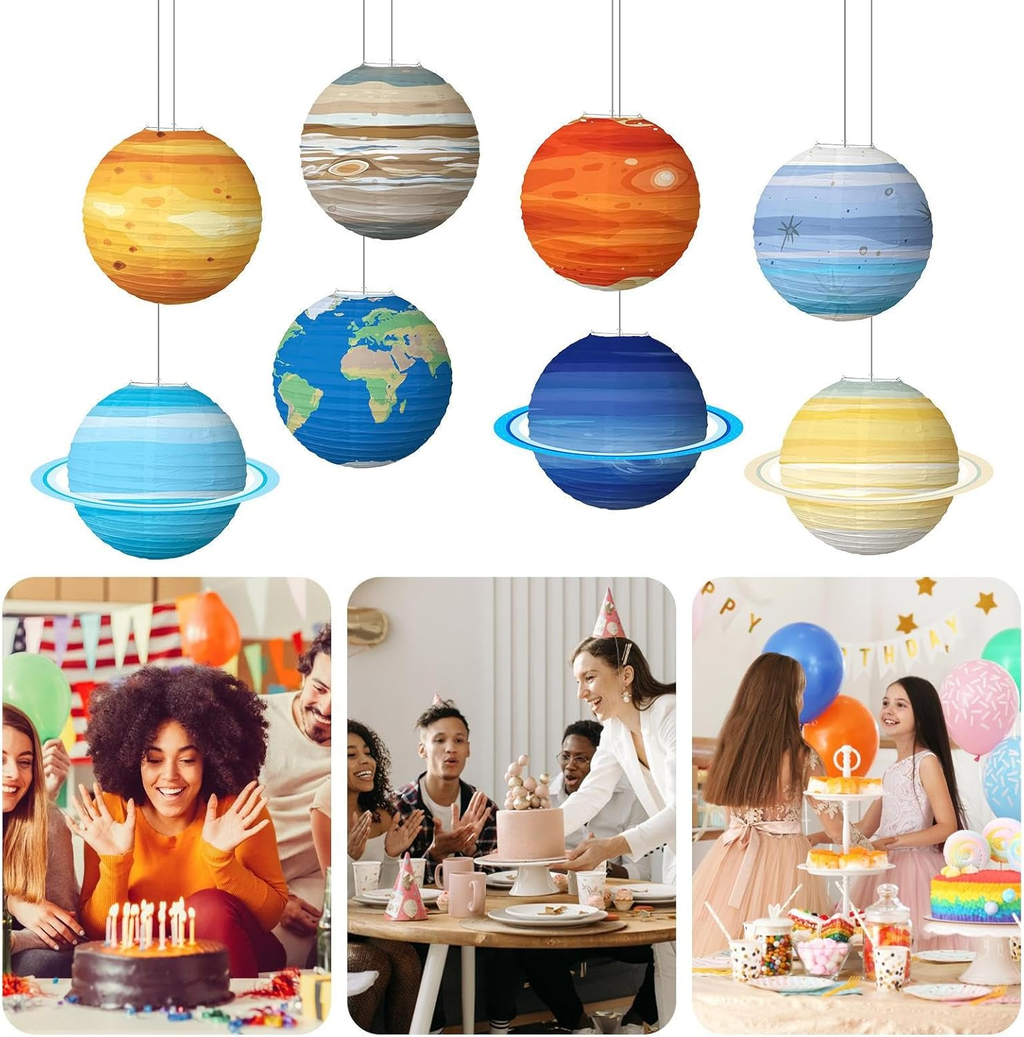 Planet Paper Lanterns 8-Piece - Inflatable Planets 12 Inch | Lantern Space Theme for School Room Party Birthday Baby-Shower Science Ceiling image number 5