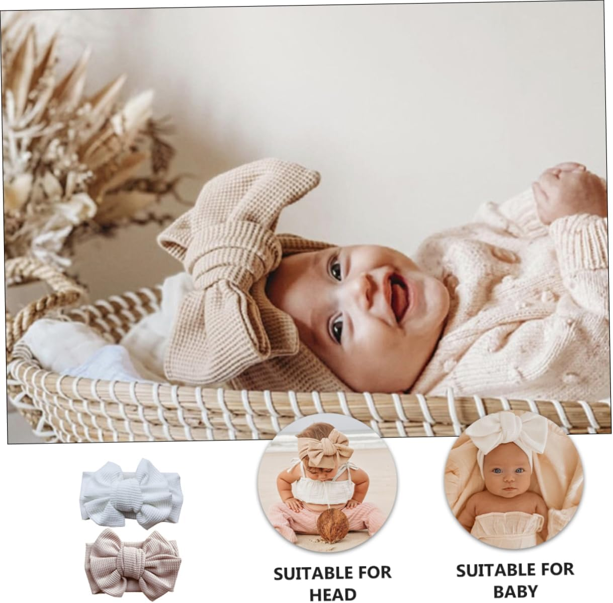 ERINGOGO Infant Knotted Headband Set Large Hair Bows for Baby Girls Newborns Soft Material No Marks for Celebrations image number 6