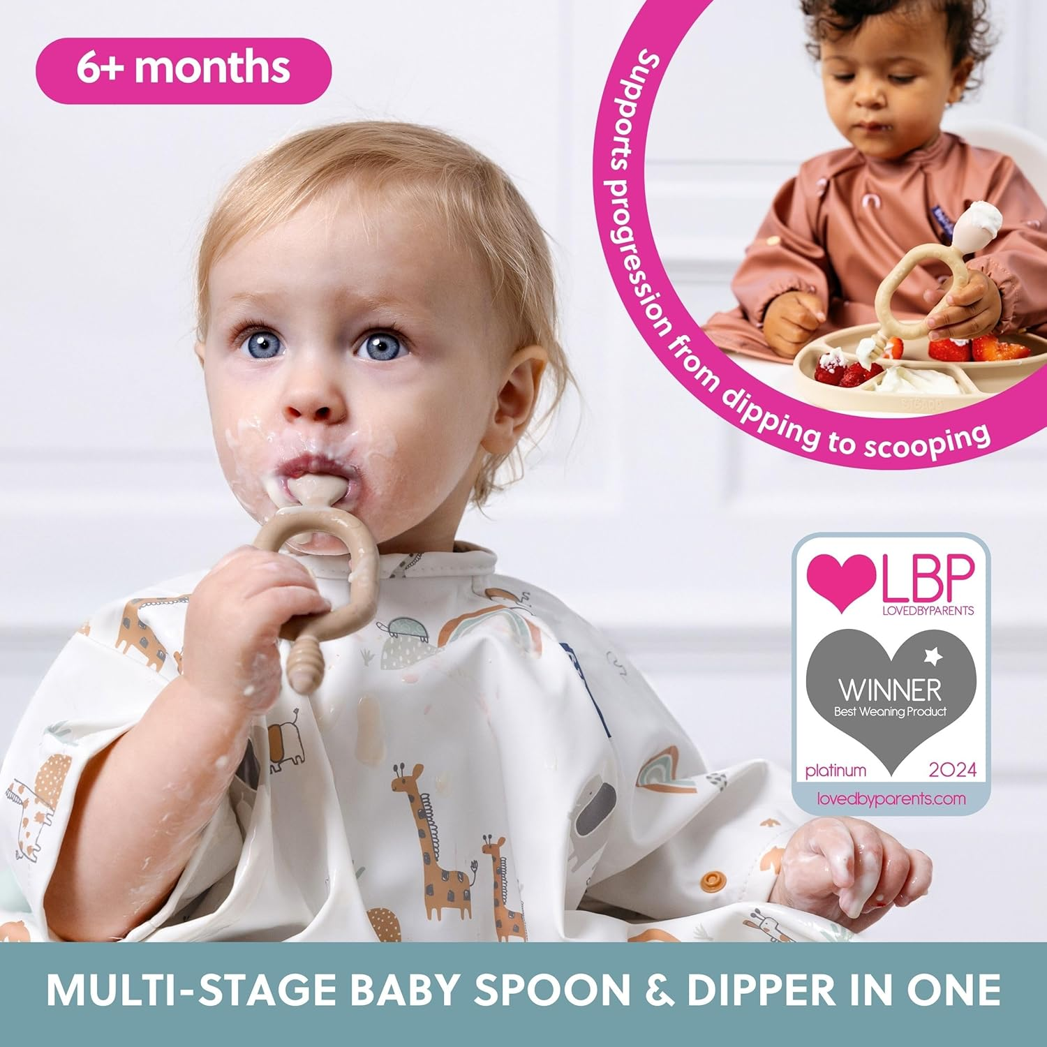 Bibado Weaning Spoons 2 Pack Baby Self Feeding Cutlery Dual Ended Spoon for Teething Oral Development Ergonomic 2 Handled for Independent Feeding Baby Toddler Dippit Fawn - Blush image number 6