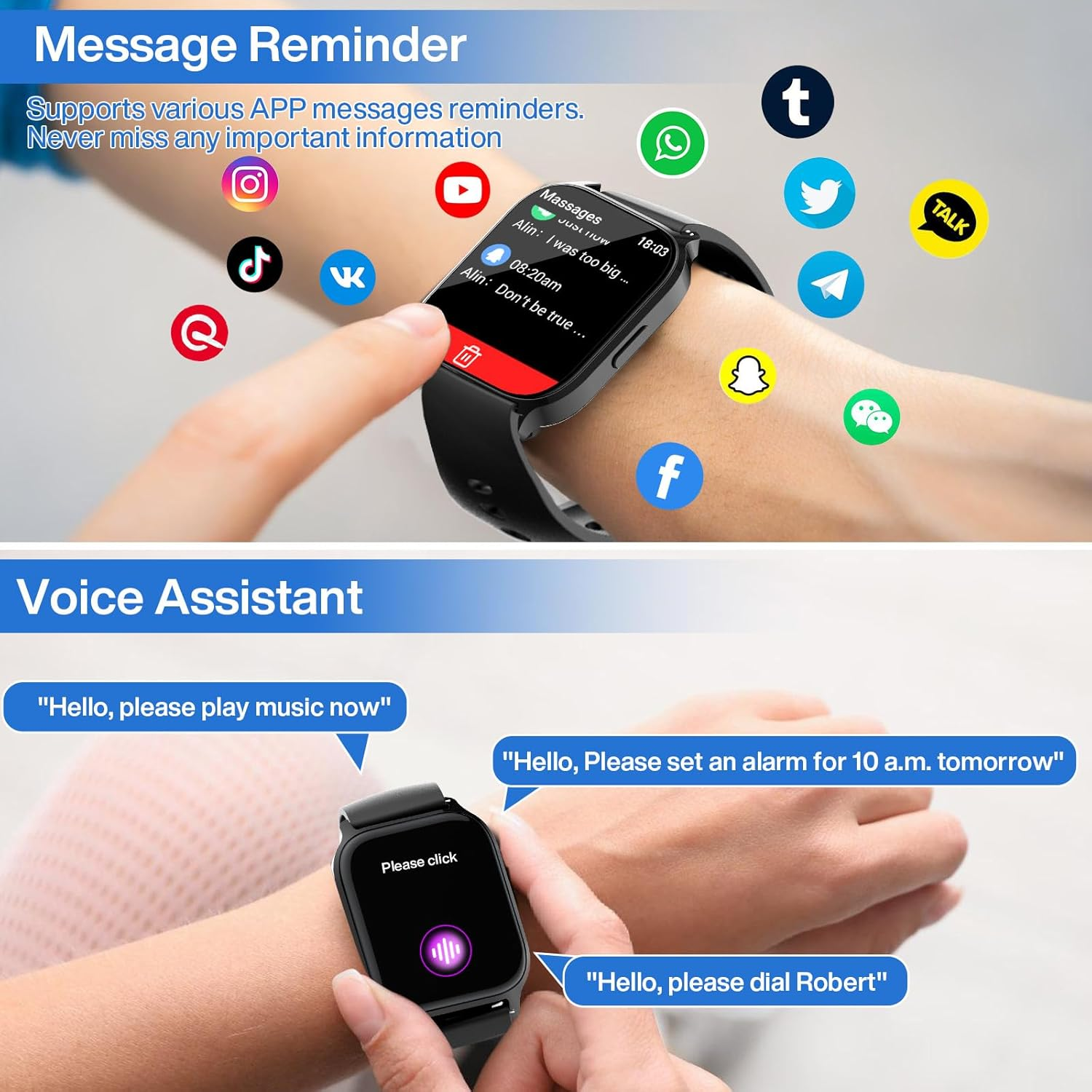 Smart Watch for Women Men, Blood Pressure Monitor Fitness Tracker, 1.85'' HD Touch Screen Pedometer, Calories, Heart Rate Sleep Monitor, IP68 Waterproof Activity Tracker Android Ios image number 6