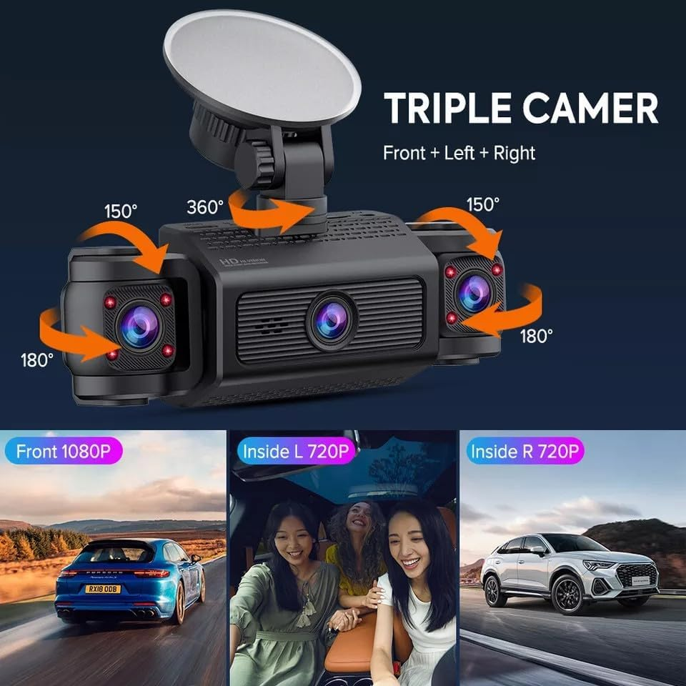 3 CH Dash Cam 1080P 2.4" Dash Cam Front Rear inside Dash Camera Loop Recording image number 2