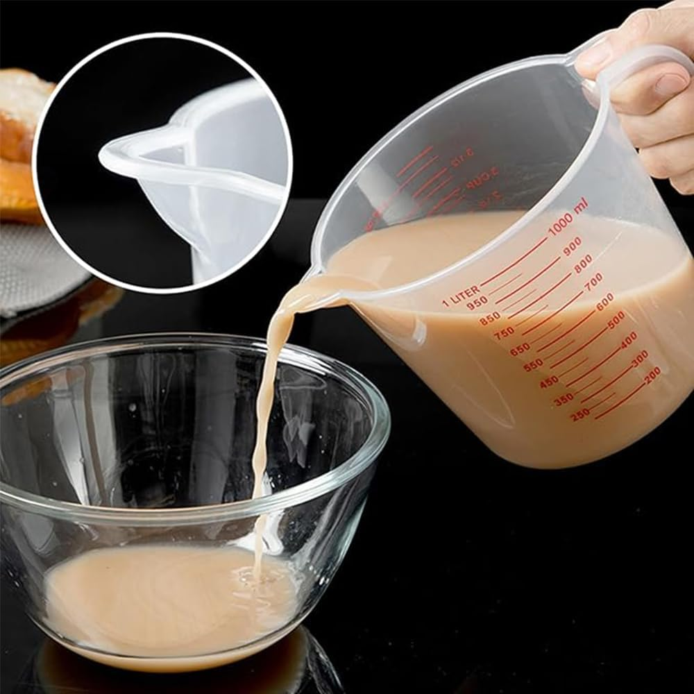 3 Pack Measuring Cup Set,250Ml 500ML 1000ML Clear Measuring Cup for Cooking Baking, Plastic Measuring Jug BPA Free Stackable Plastic Jugs with Handle, Easy to Read Measurements, Cook with Accuracy image number 2