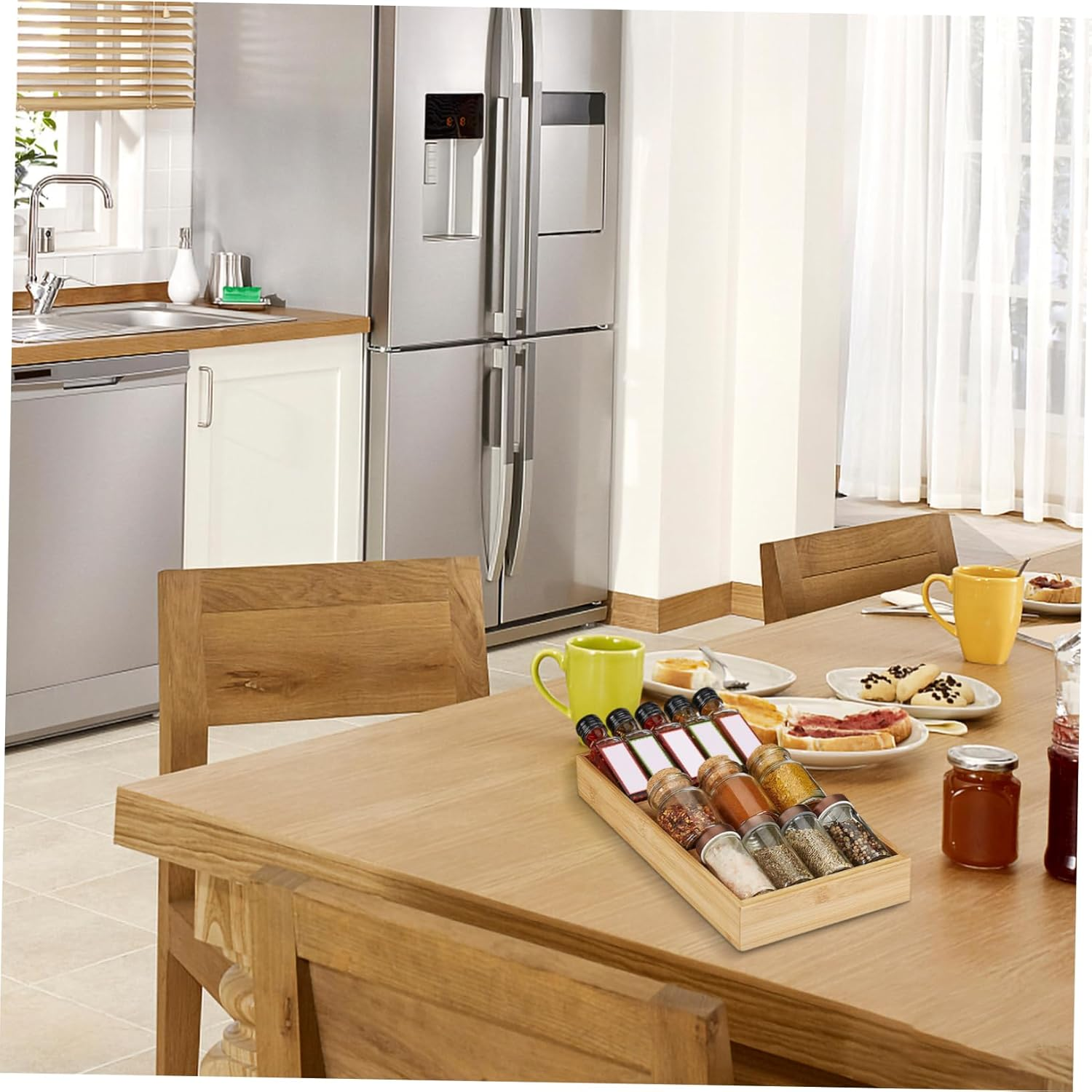 Hoement Bamboo Spice Rack 3-Tier Kitchen Organizer Spice Shelf for Seasoning Bottles Storage Countertop and Cabinet Condiment Holder image number 4