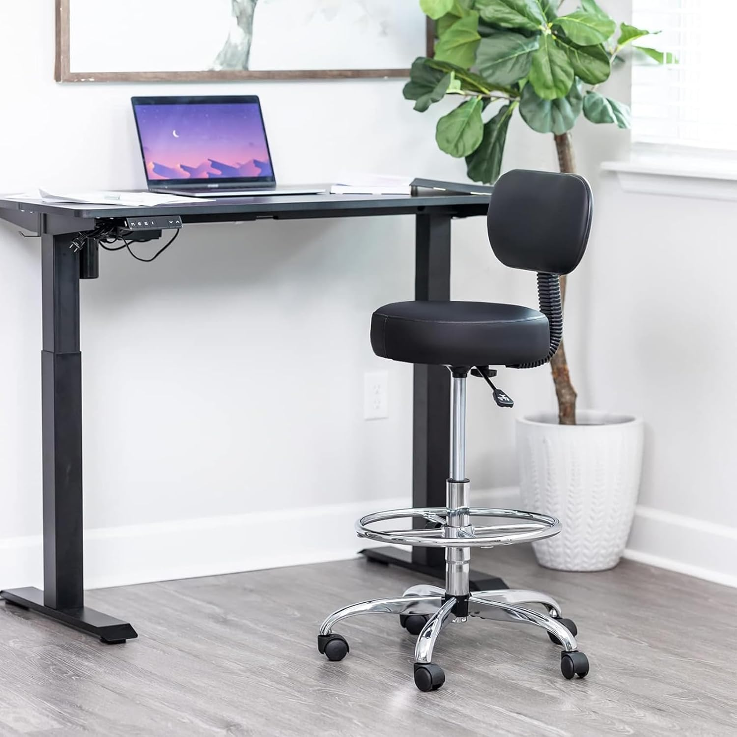 Drafting Chair with Backrest, Adjustable Footrest Rolling Stool with Wheels, Swivel Stool for Office Spa Studio Lab Counter Salon Work, Black 60 * 60 * 113Cm image number 3