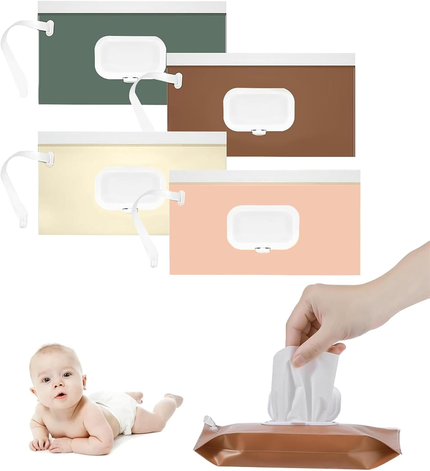 Weidllys Wipe Dispenser,4-Pack Portable Refillable Wipe Container,Reusable Travel Baby Wipes Dispenser, Waterproof and Dustproof（ Earth Tone Style） image number 4