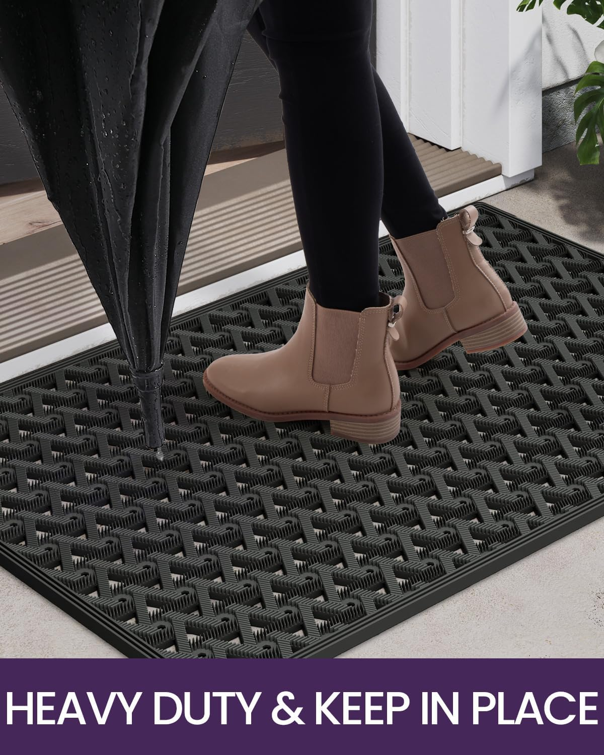 DEXI Front Door Mats for Entryway, Low Profile Non Slip Doormat Outside, All Weather Dirt Trapping Waterproof Welcome Entrance Mat, 61 X 91Cm,Black image number 2