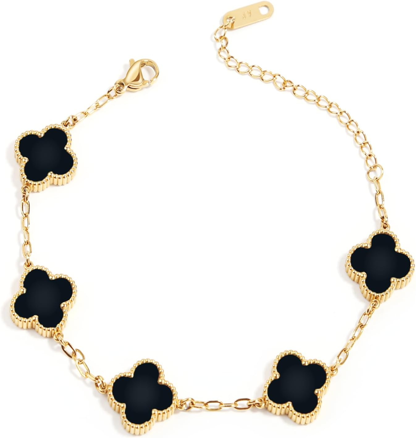 AIQIUQIU 18K Gold Plated Four Leaf Clover Bracelet, Lucky Link Bracelets Double-Sided Adjustable Design Jewelry for Women Girls Christmas Valentine'S Day Gifts