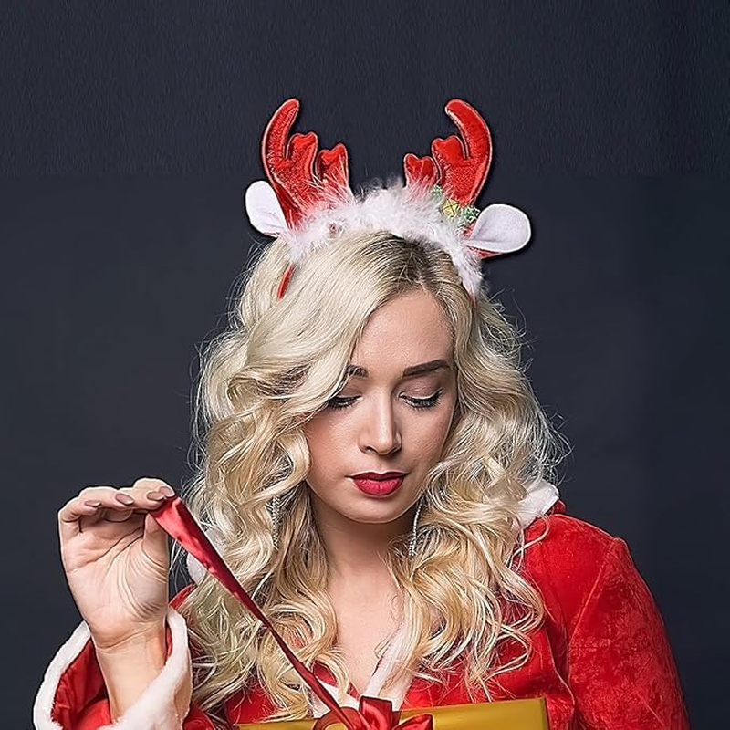 Christmas Deer Antlers Headband Cute Headpiece Red Antler Hair Hoop Holiday Party Xmas Hair Accessories for Women and Girls - Style 2 image number 4