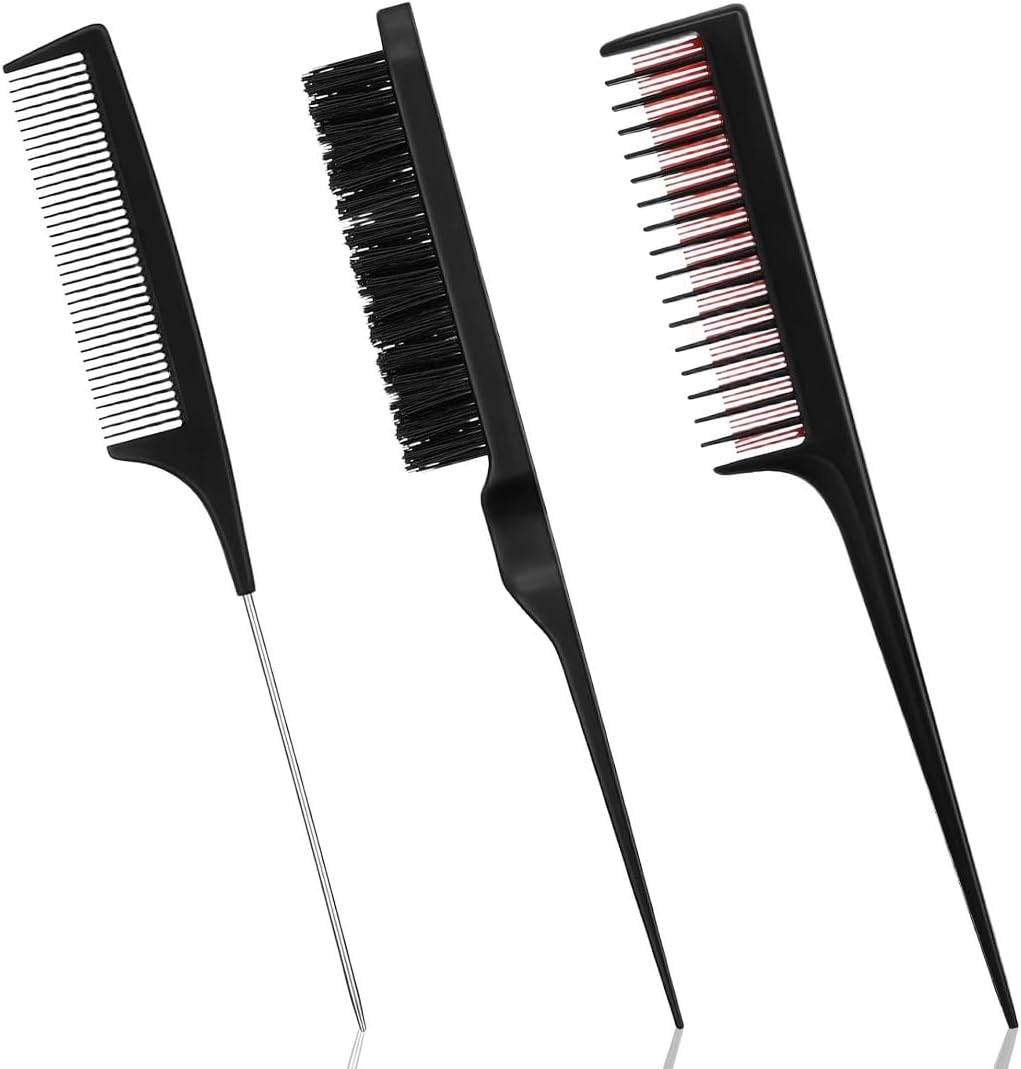 Sleek Bun Brush Set, and Rat Tail Comb, Bristles Haircut Hair Comb, Edges Brush, for Braid and Hair, Brush for Sleek Braid for Hairdresser Women Children image number 2