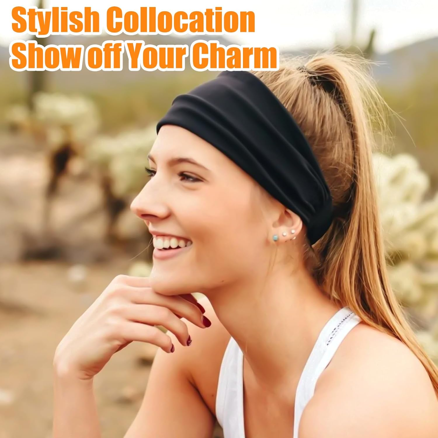 Pack of 6 Elastic Hair Bands, Wide Stretchy Women'S Fashionable Headband, 8.8 Cm Boho Soft Headband, Wide Headbands for Women, Yoga Hair Band, Women'S Wide, Hair Bands for Sports, Fitness, Running image number 6