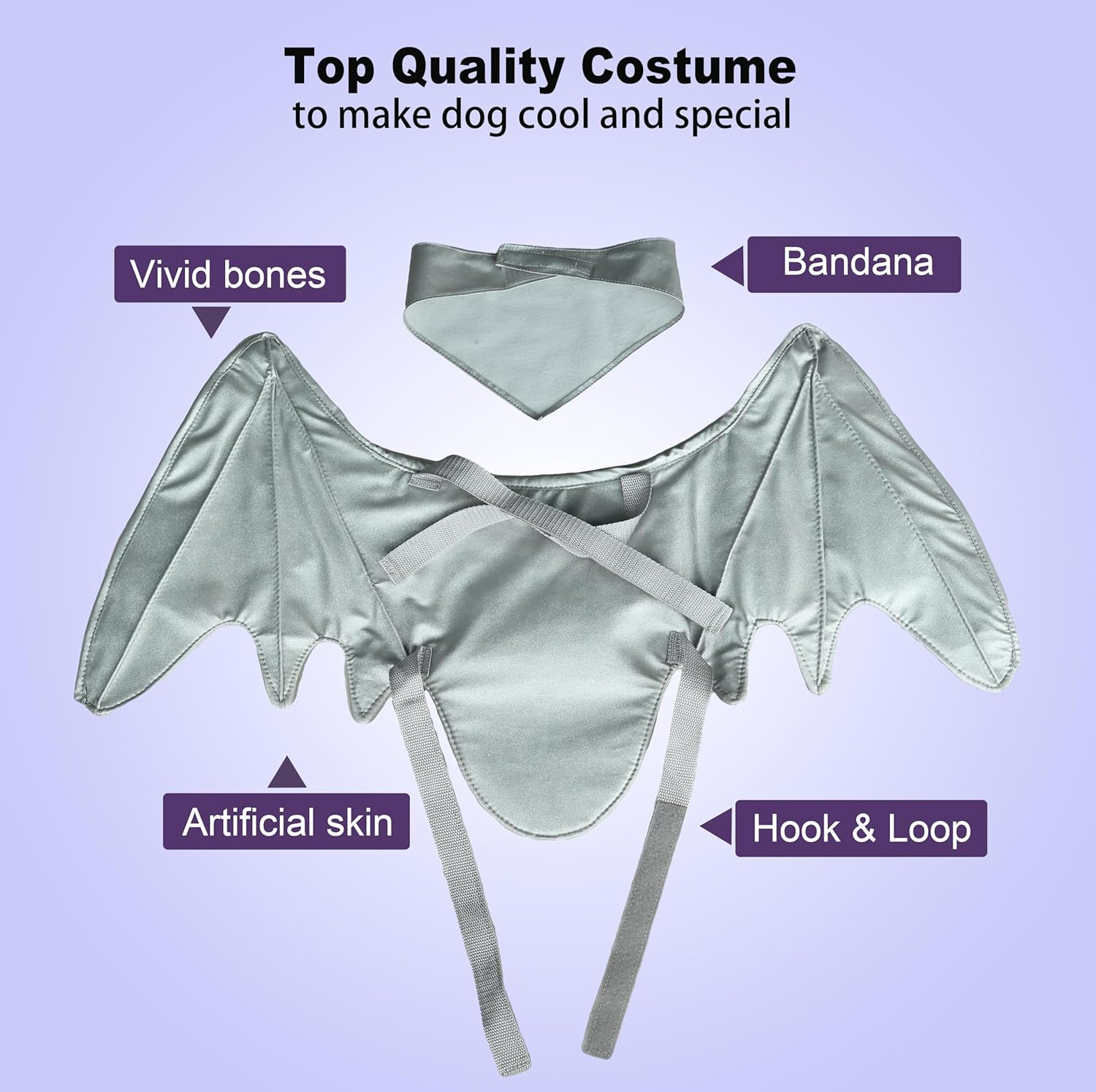 Funny Bat Dragon Wing Costumes for Dog, Cute Furry Pet Clothing for Halloween (Silver Wing, Size M) image number 1
