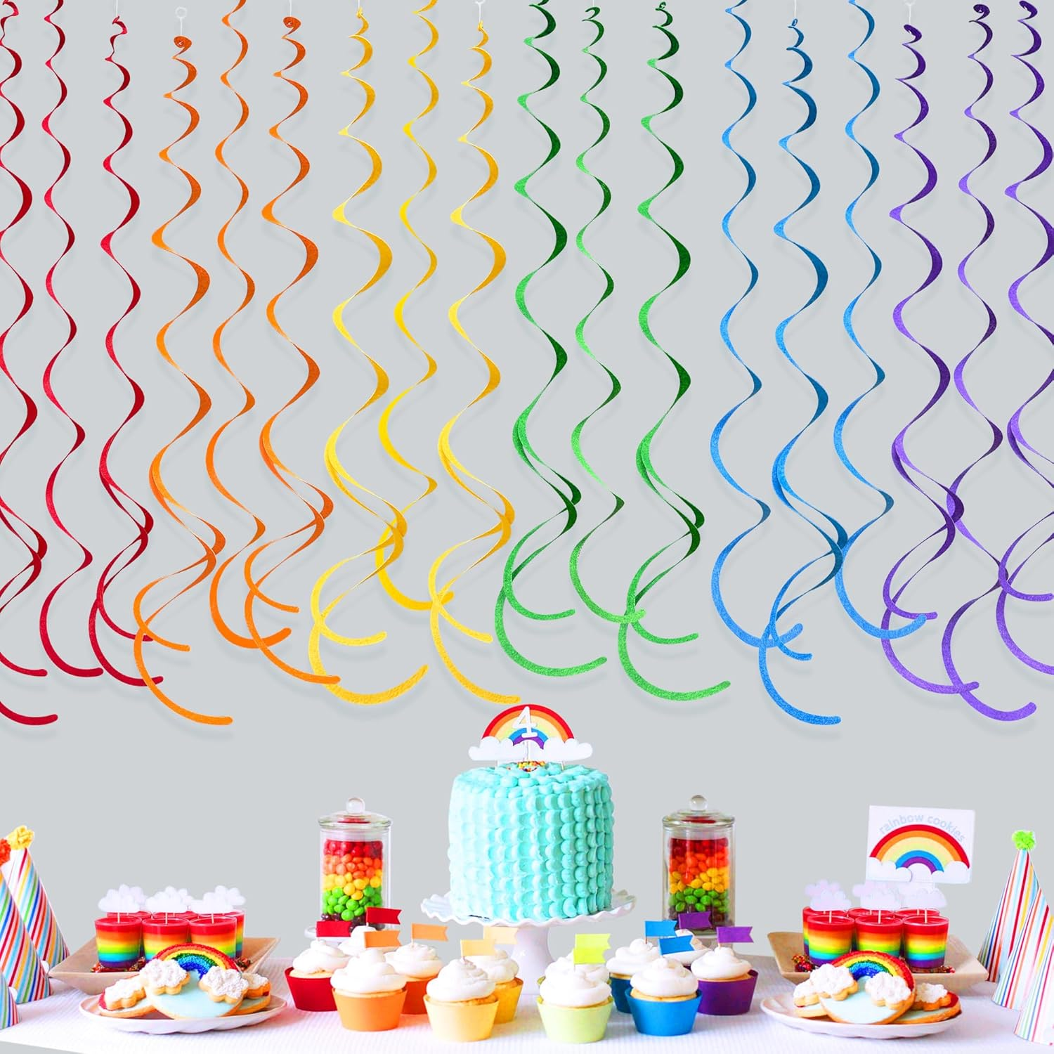 36Pcs Colorful Hanging Swirl Decorations Felt Swirl Streamer Spiral Ceiling Garland for Birthday Baby Shower Wedding Bridal Shower Rainbow Carnival Fiesta Festival Pride Party Decorations Supplies image number 4