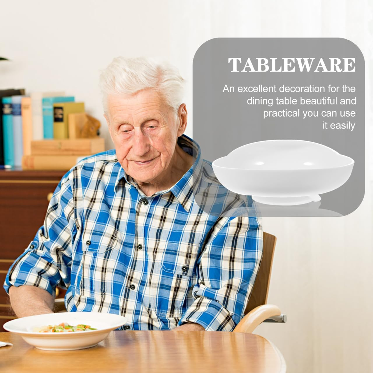 PACKOVE Senior Dining Bowl with Suction Base Spillproof Silicone Food Tray Lightweight Adaptive Scoop Plate for Elderly Independent Eating Aid