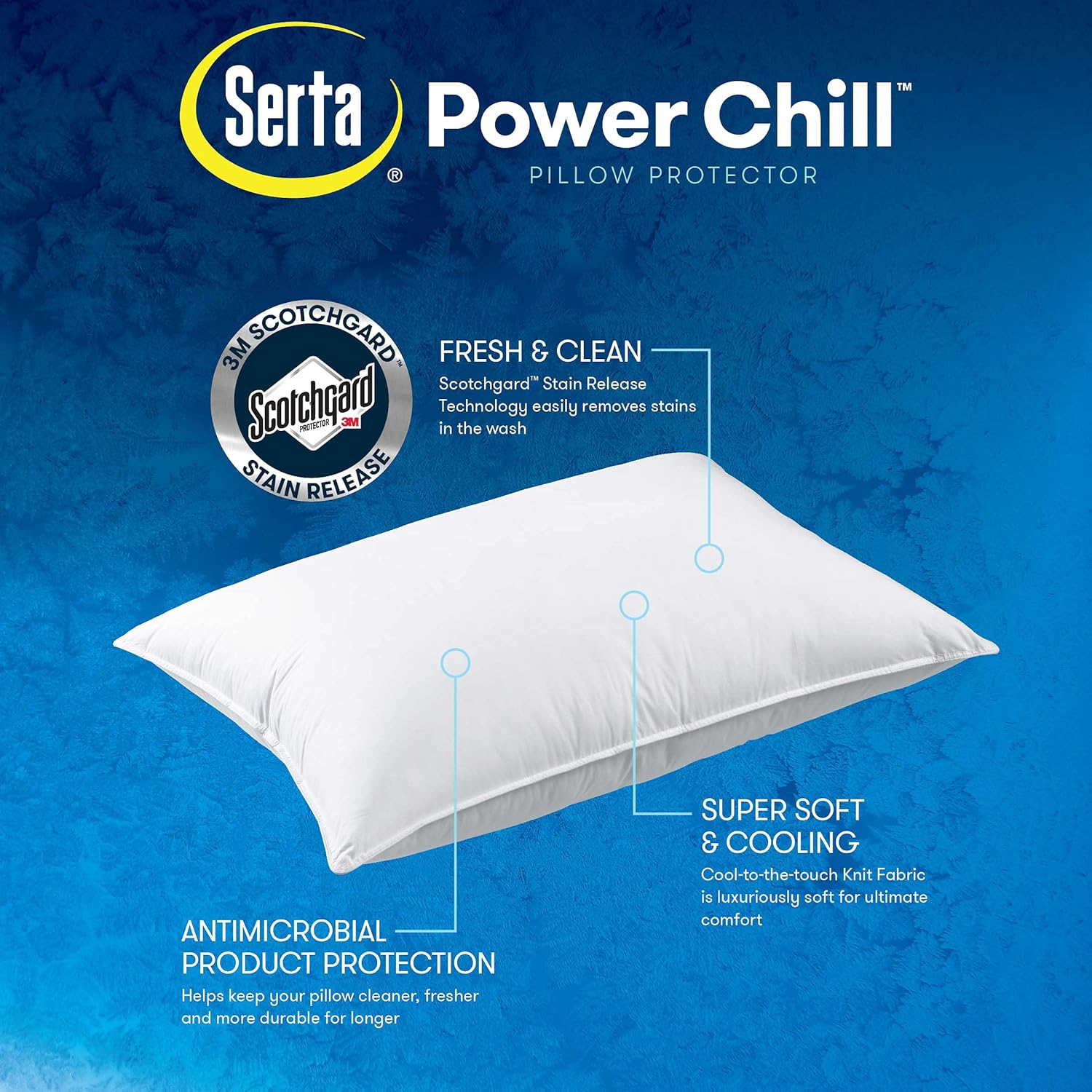 Serta Power Chill Cooling Pillow Protectors, Stain Resistant and Zippered Pillow Protector, Protects Pillow from Dust and Dirt, King, White, 2 Count ( Pack of 1) image number 1