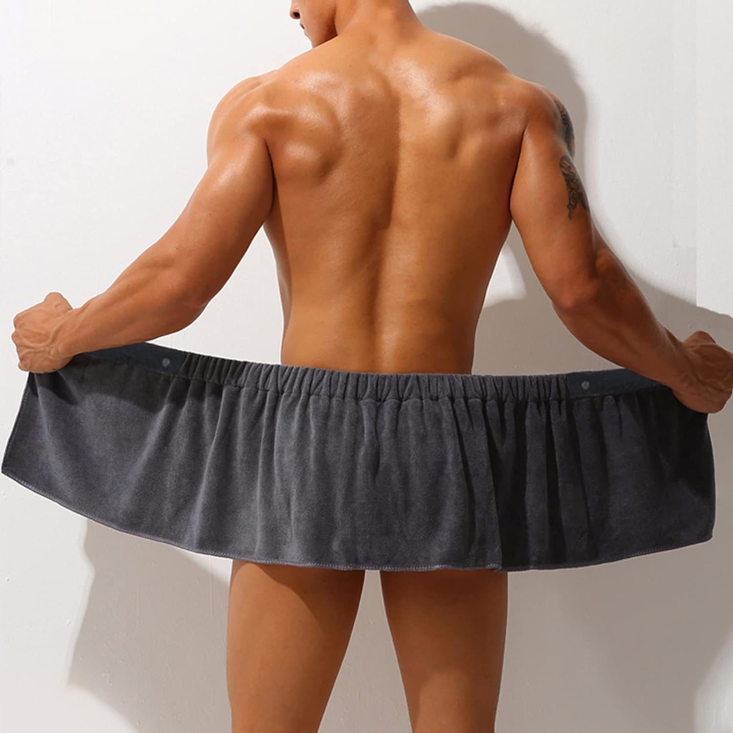 VOPHIA 2 Pack Men'S Towel Wrap Swimming Beach Towel Blanket Elastic Waist Towel for Sauna or Gym, Adjustable Bath Towel Wrap, Microfiber, White+Grey - Blue image number 2