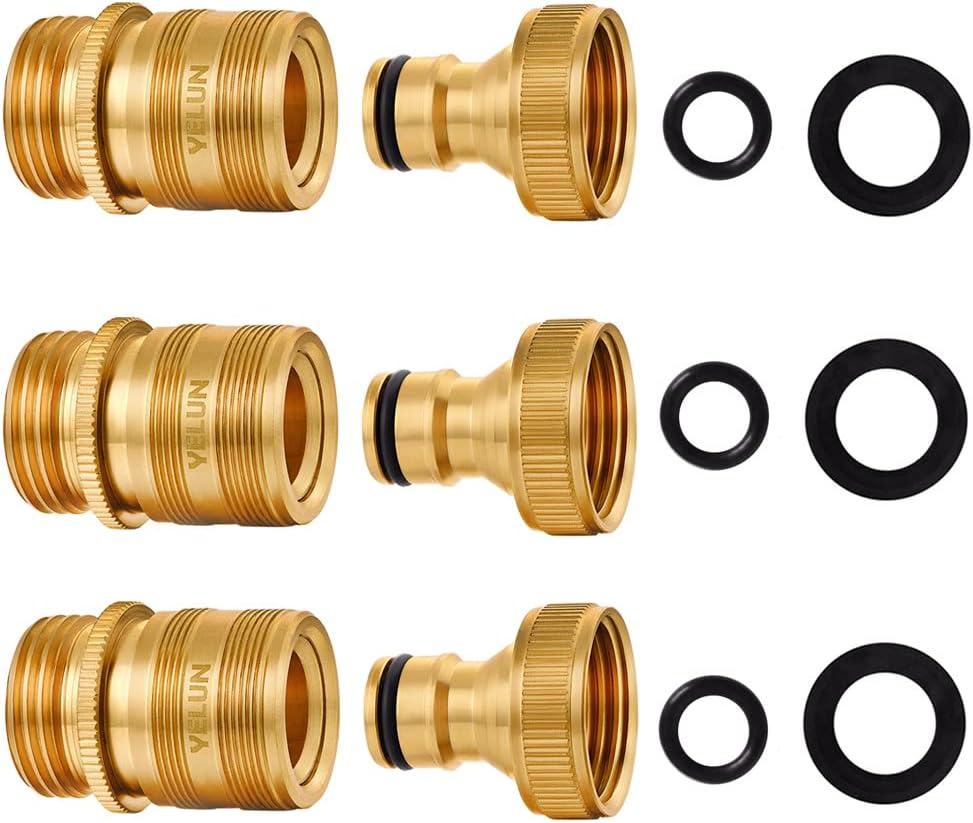 Garden Hose Quick Connect Solid Brass 3/4 Inch GHT External Thread Easy Connect Fittings No-Leak Water Hose Male Quick Connector and Female Product Adapters (6 SETS)