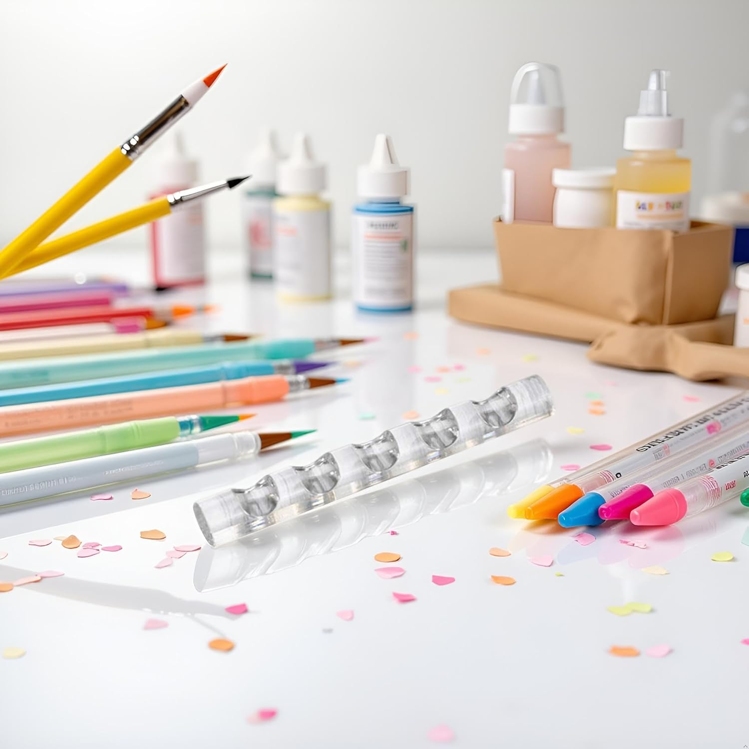 Silver Brush Holder Nail Art Acrylic Simple Transparent Pen Brush Stand Brush Rest Brush Rest for 5 Nail Pens Gel Nails Nail Tools Nail Supplies Stylish Useful Nail Art and Polish image number 5