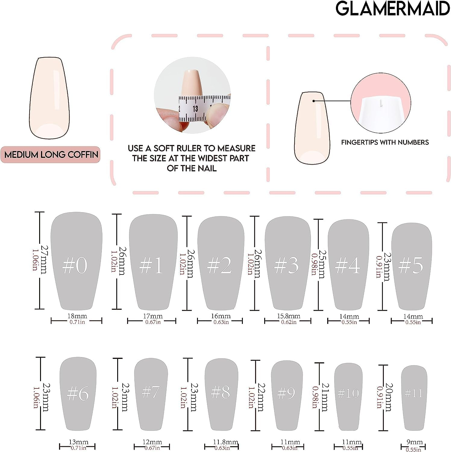 Black Press on Nails Coffin, GLAMERMAID Black Flase Nails Medium Long Reusable Acrylic Fake Nails with Glue, 24Pcs Black Black Glitter Stick on Nails Kits Full Cover with Design for Women Girls - Pearly White image number 7