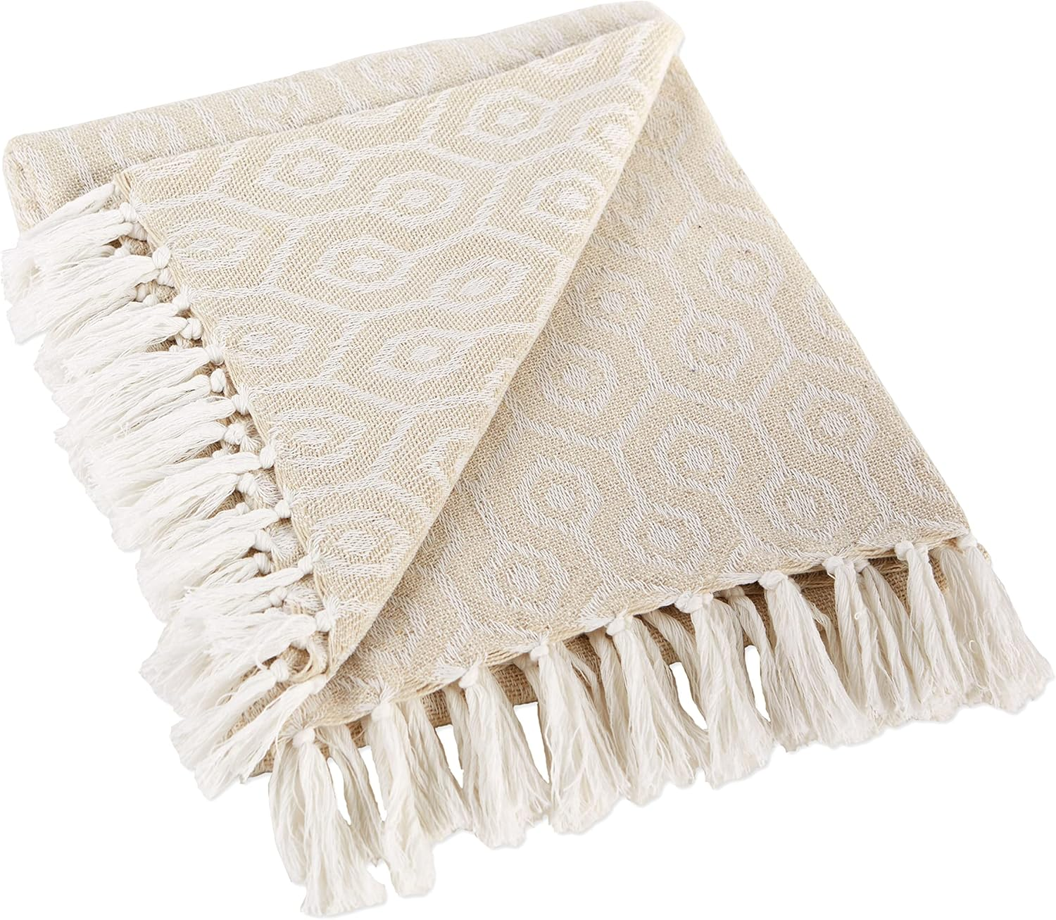 DII Modern Cotton Geometric Blanket Throw with Fringe for Chair, Couch, Picnic, Camping, Beach, & Keep Cozy with Everyday Use, 50X60, White