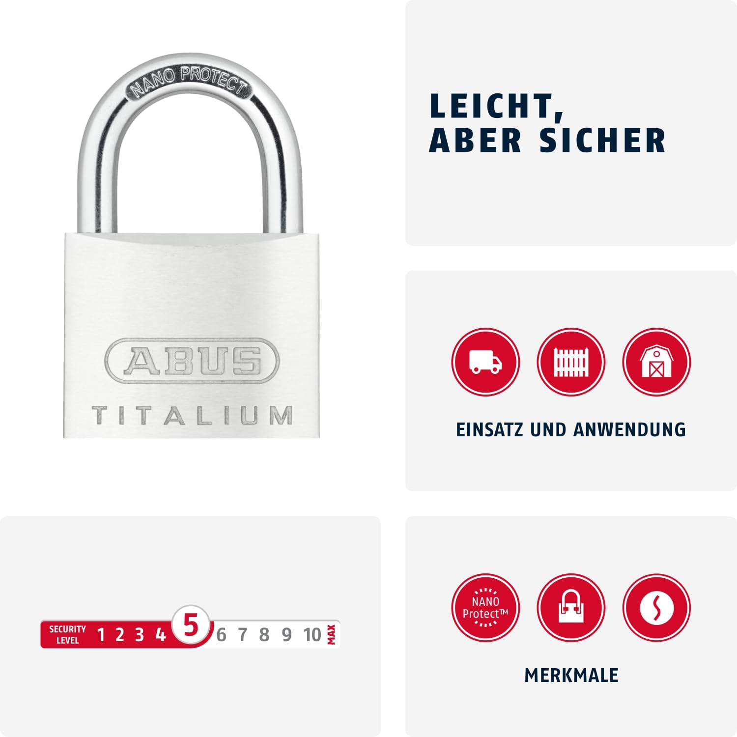 ABUS Titalium 64TI/45 Padlock - Basement Lock with Lock Body Made of Special Aluminium - Hardened Steel Shackle - ABUS Security Level 5 image number 6
