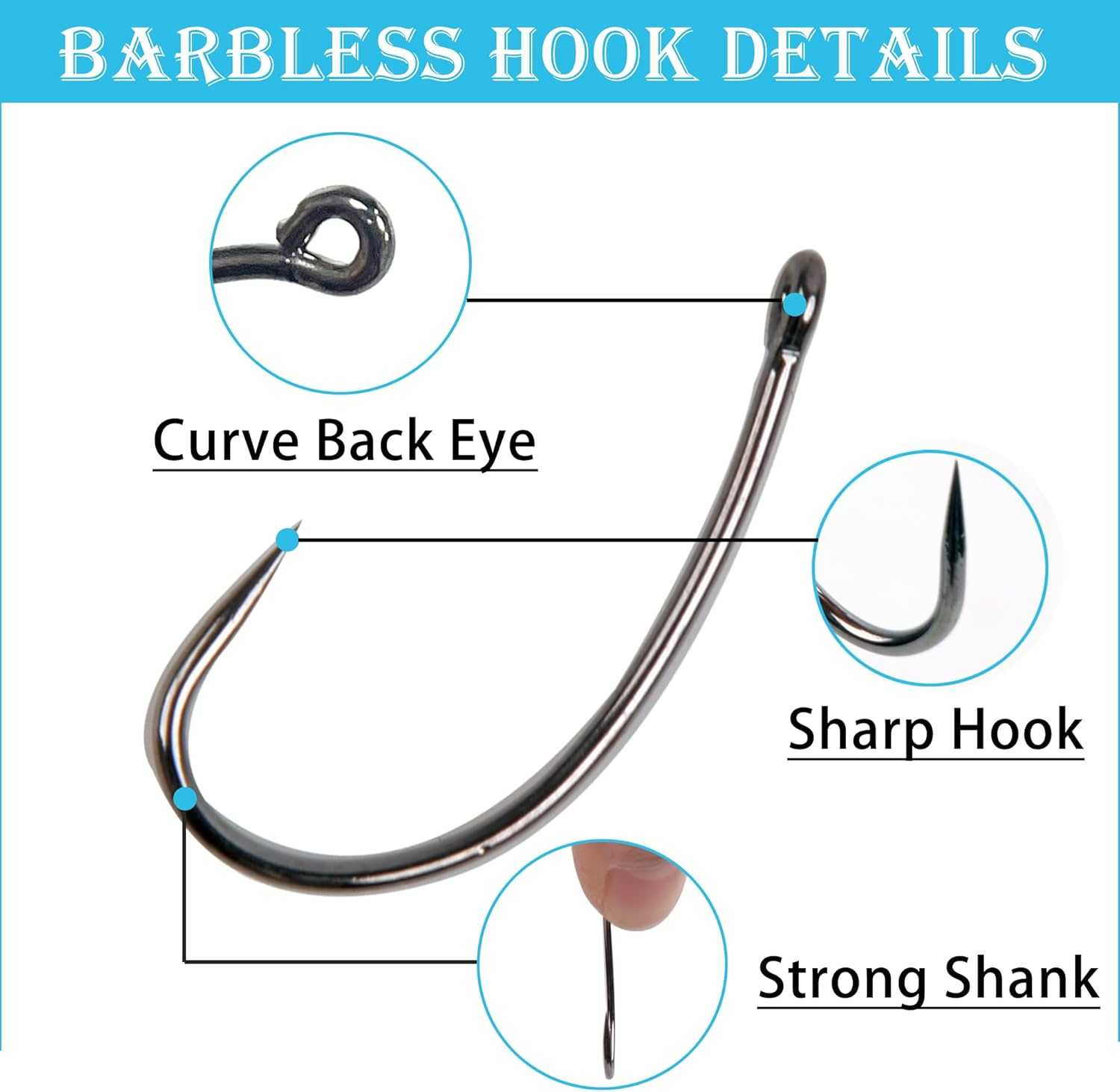 VATEICO 175Pcs Barbless Fishing Hook Kits,Small Size Carp Fishing Hooks Curve Shank Crank and Wide Gape Carp Hooks Fly Tying Hooks Circle Hooks with Tackle Box Size 2#,4#,6#,8#,10# image number 3