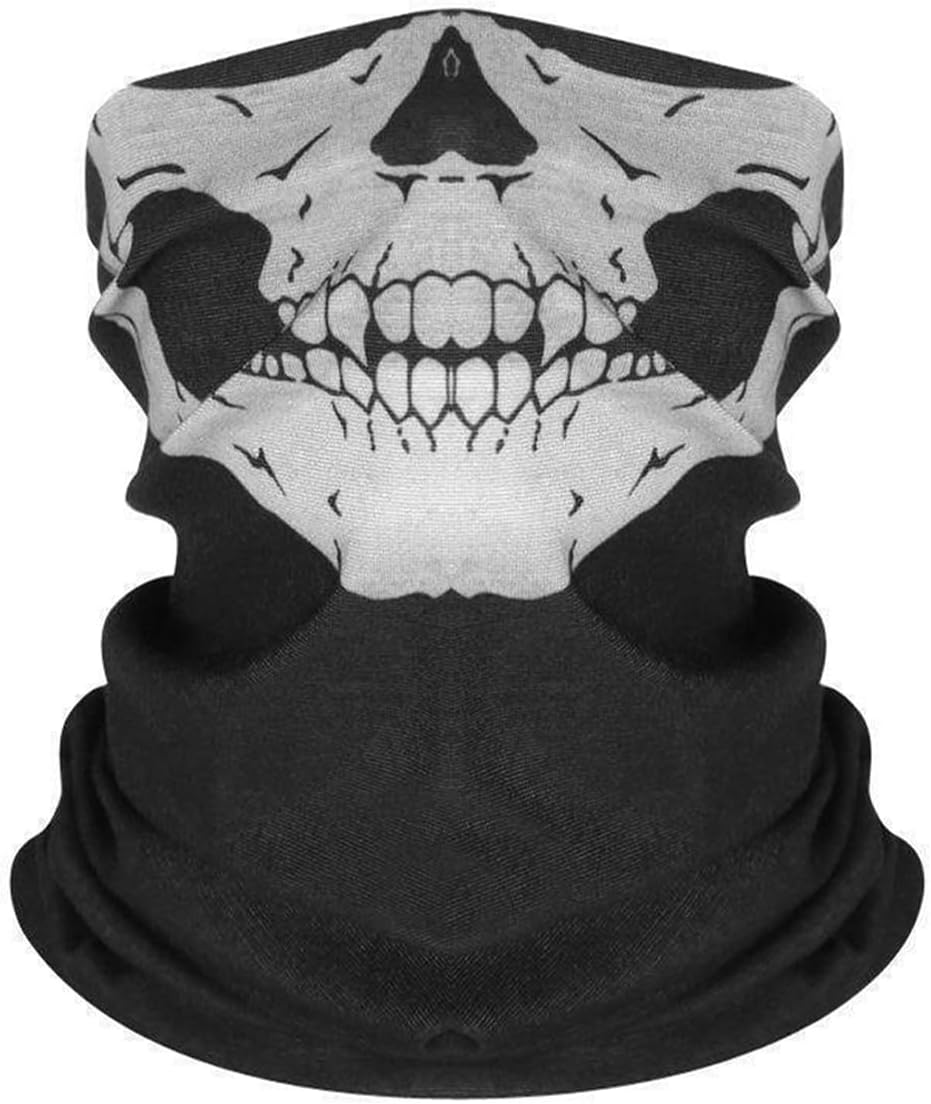 2PCS Skull Full Face Mask and Half Face Mask, Windproof Ski Balaclava, Motorcycle Tactical Balaclava Hood Black image number 1