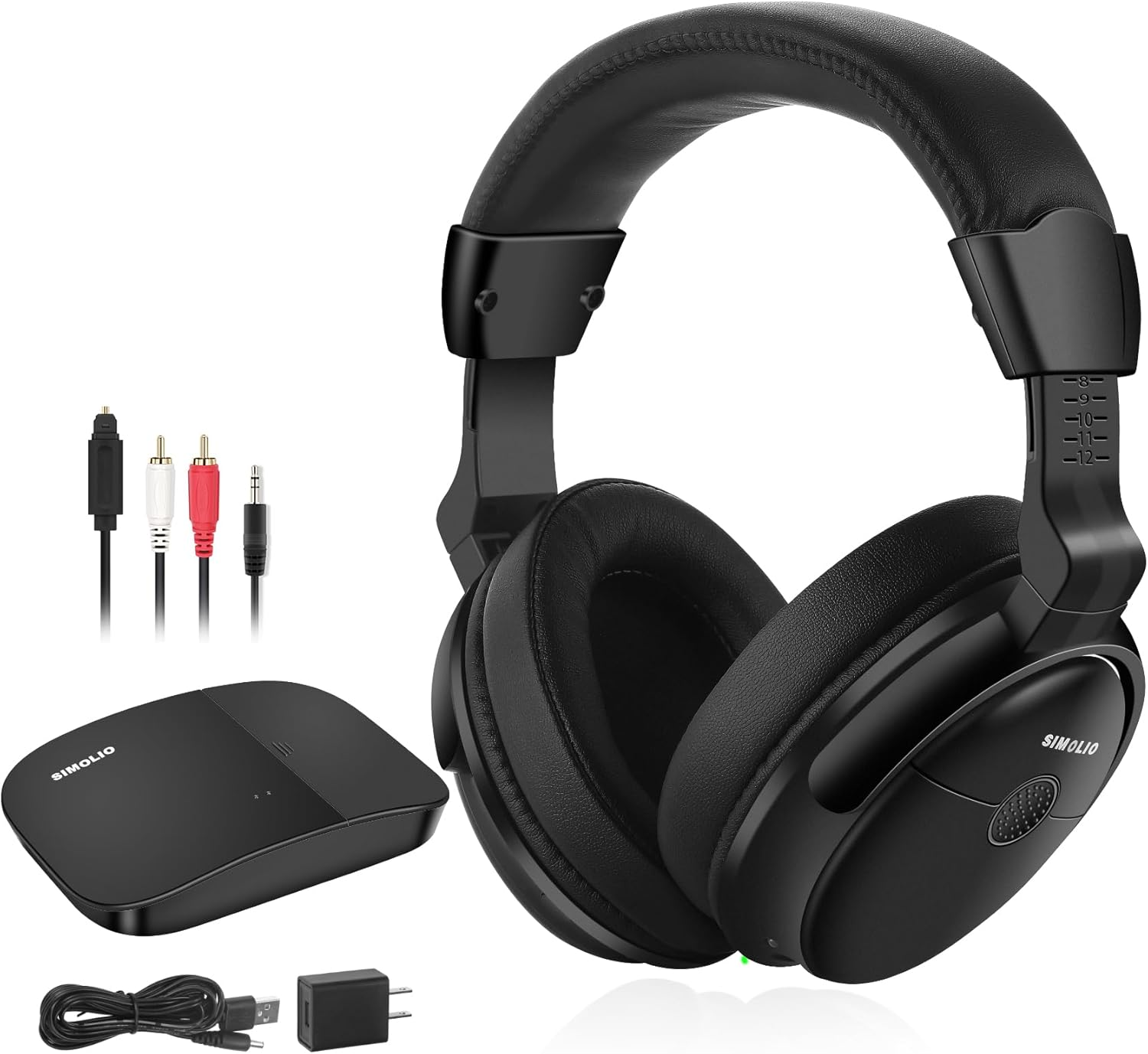 SIMOLIO Wireless Headphones for TV Watching with Transmitter (Digital Optical/Rca/Aux), Enhanced Voice & Spare Battery for Seniors & Hard of Hearing, Balance & Tone Control, No Audio Lag, 100FT Range image number 3