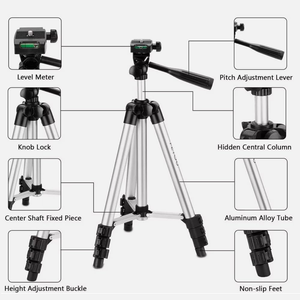 Leona Co 106Cm Adjustable Camera Phone Tripod Stand, Universal Tablet Phone Mount Holder with Carry Bag image number 4