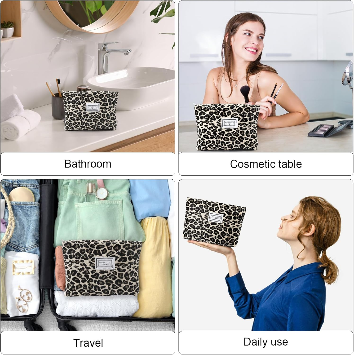 Cosmetic Bag Women'S Make up Bag Cord with Zip Multifunctional Travel Toiletry Bag Toiletry Bag Makeup Bag Organiser for Women Girls, Bright Leopard Print, Travel